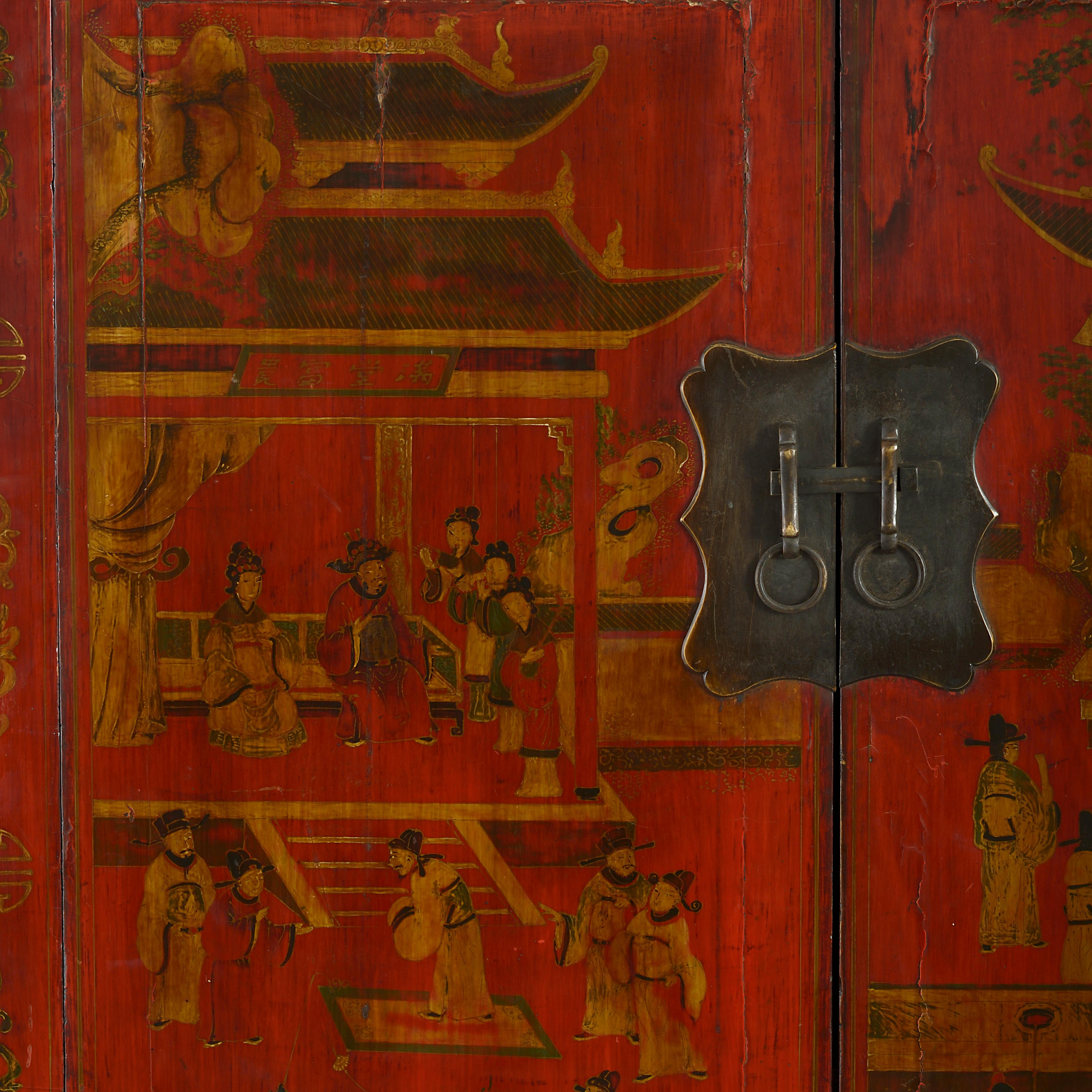 Tall Chinese Export Red Lacquer Cabinet In Good Condition In London, GB