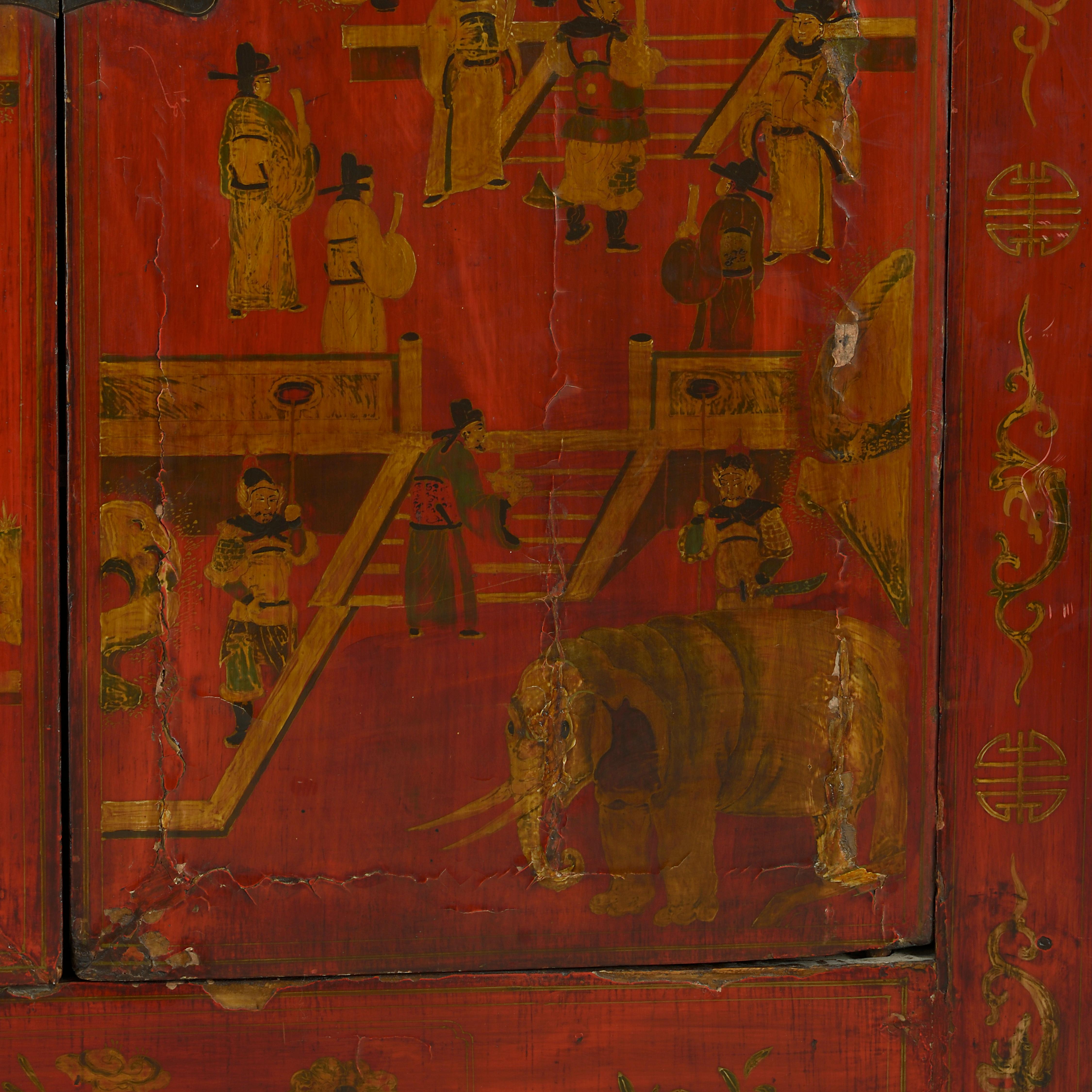 20th Century Tall Chinese Export Red Lacquer Cabinet