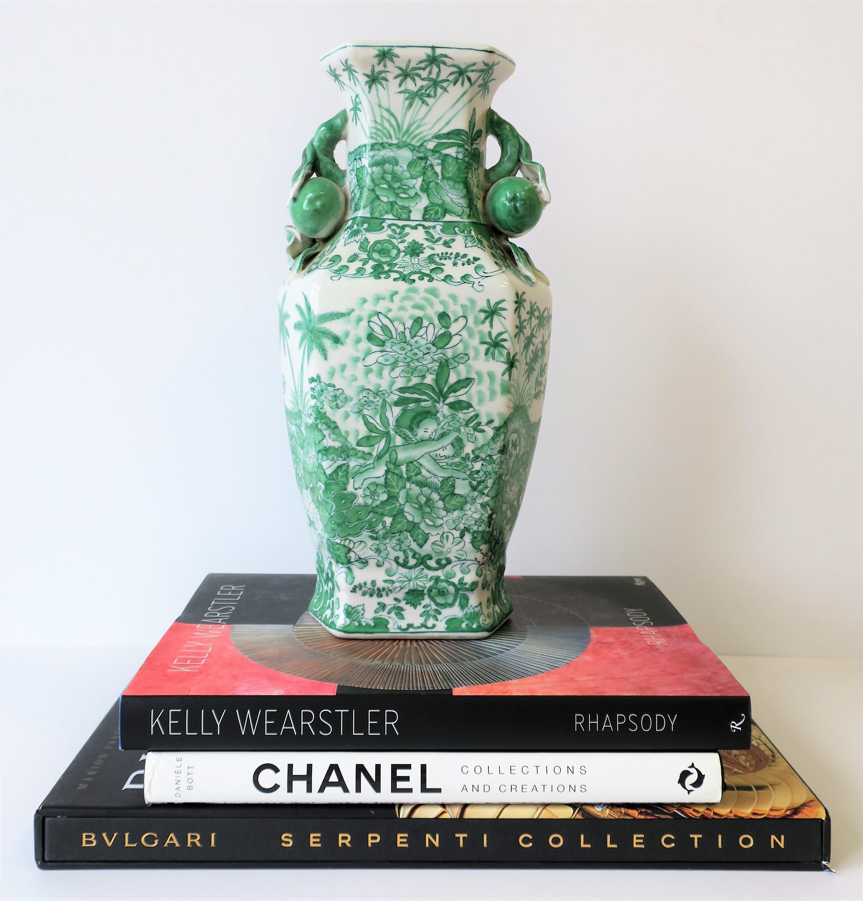 green and white vase