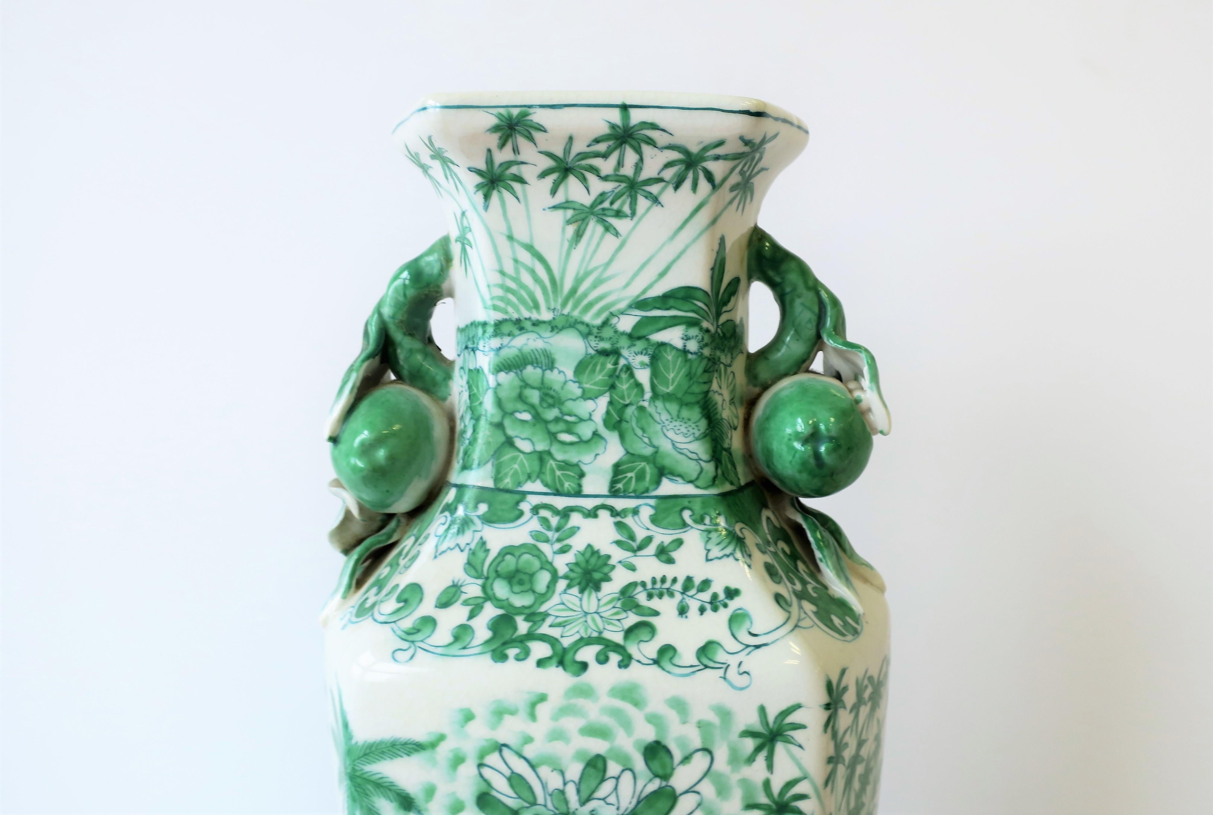 Tall Chinese Green and White Ceramic Vase In Good Condition In New York, NY