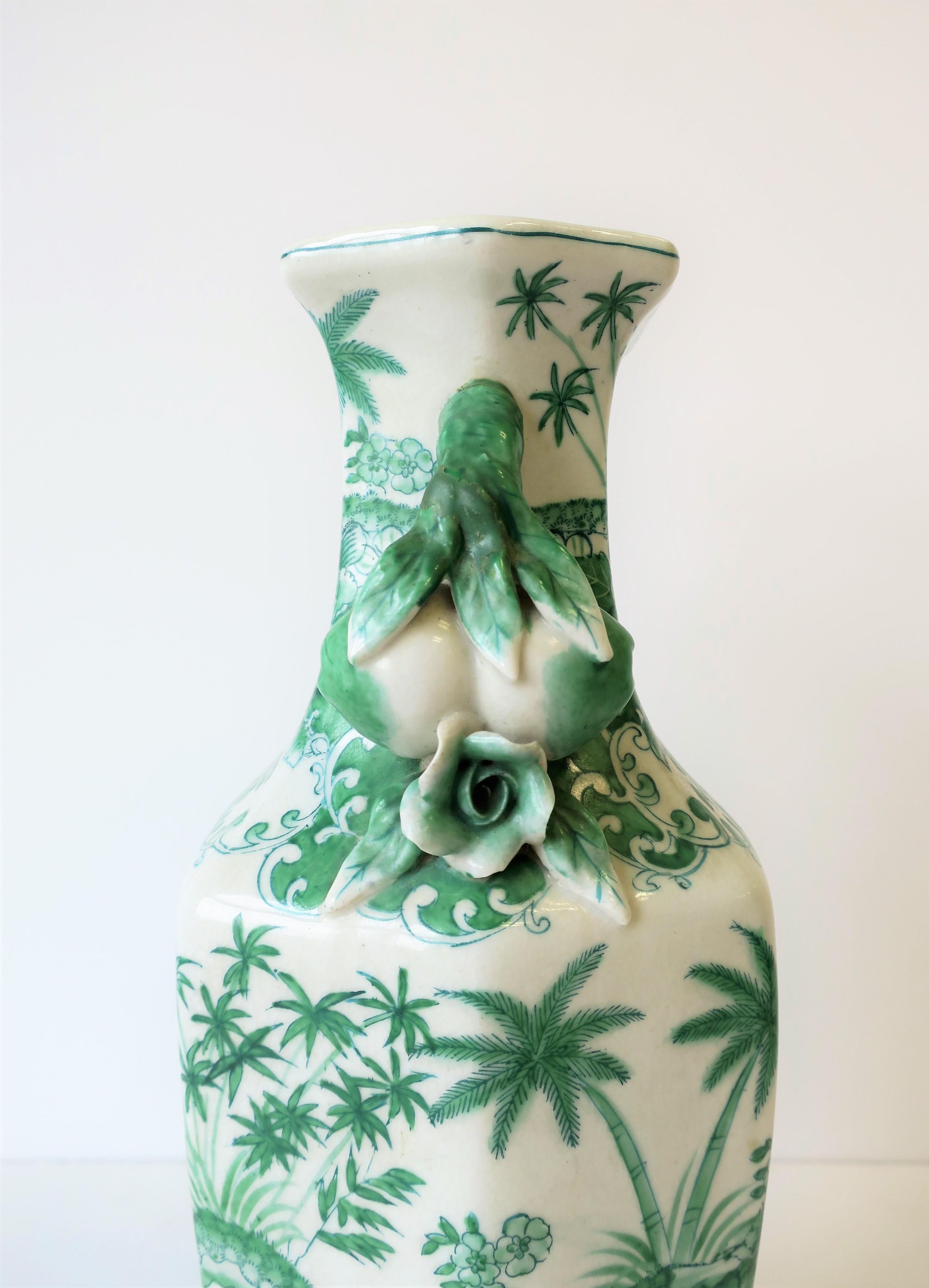 20th Century Tall Chinese Green and White Ceramic Vase