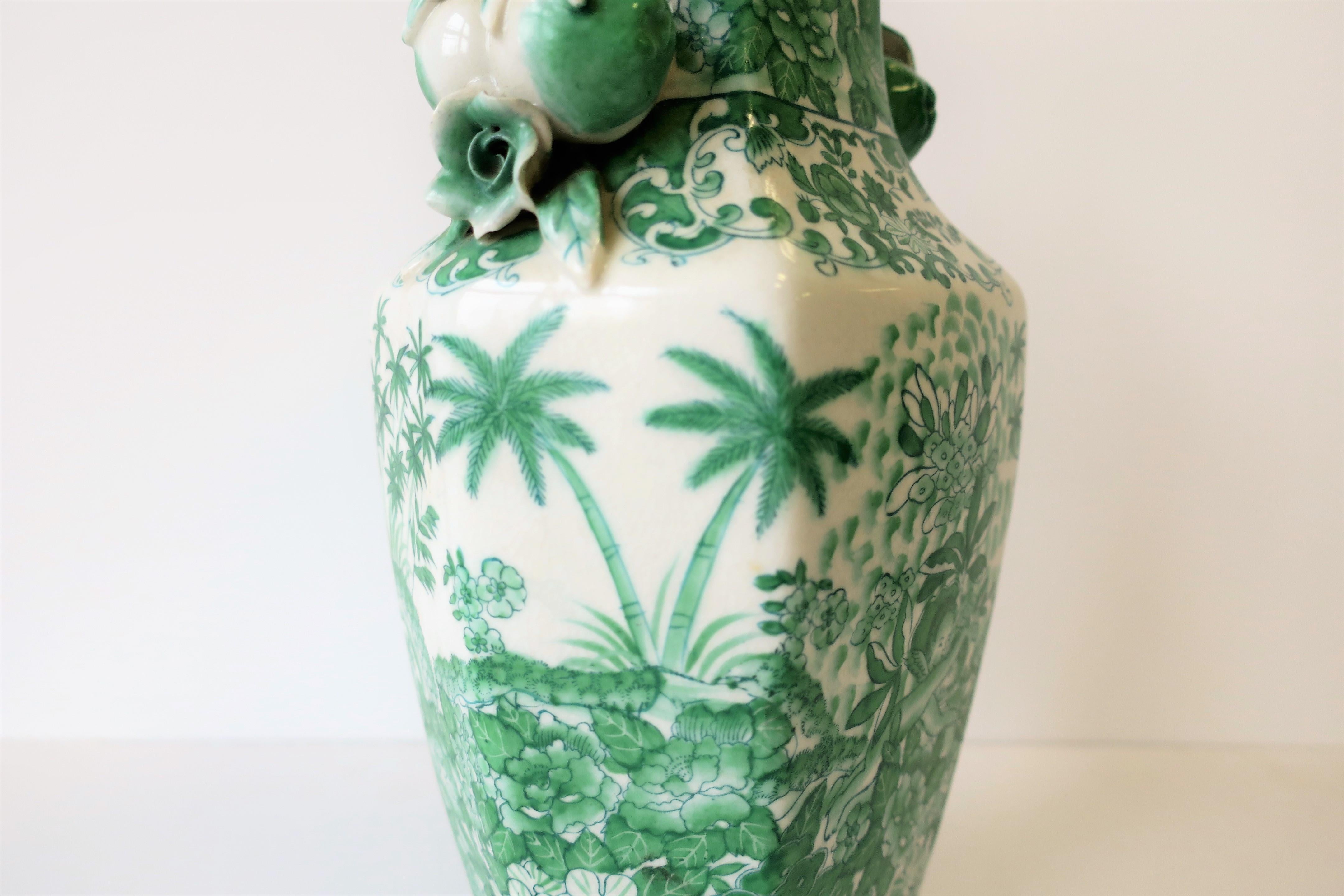 Tall Chinese Green and White Ceramic Vase 1