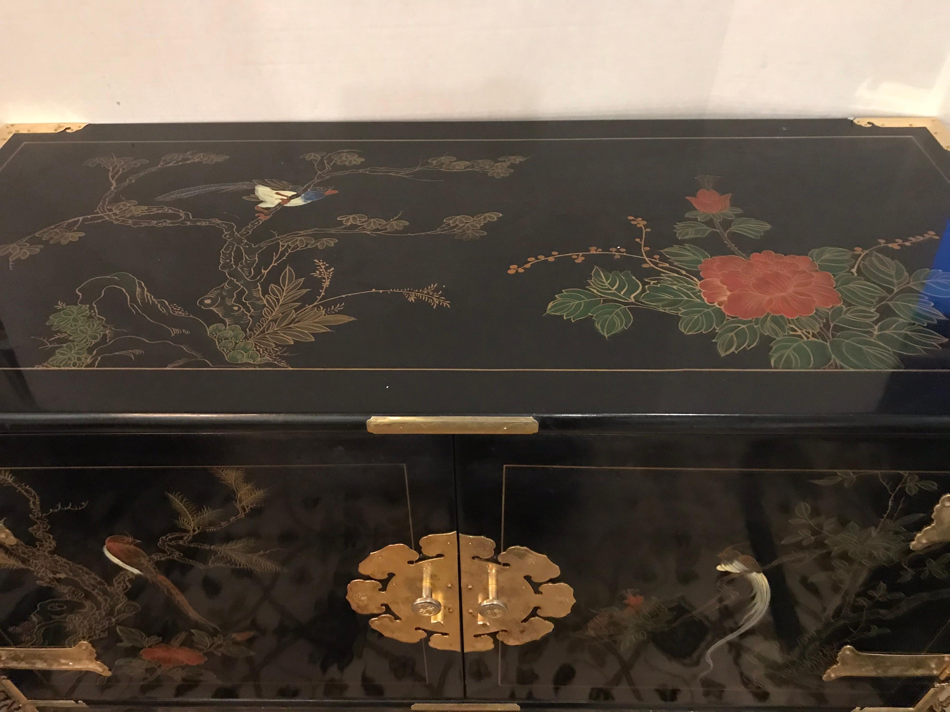 Tall Chinese Black Lacquer Chinoiserie Chest Armoire 2