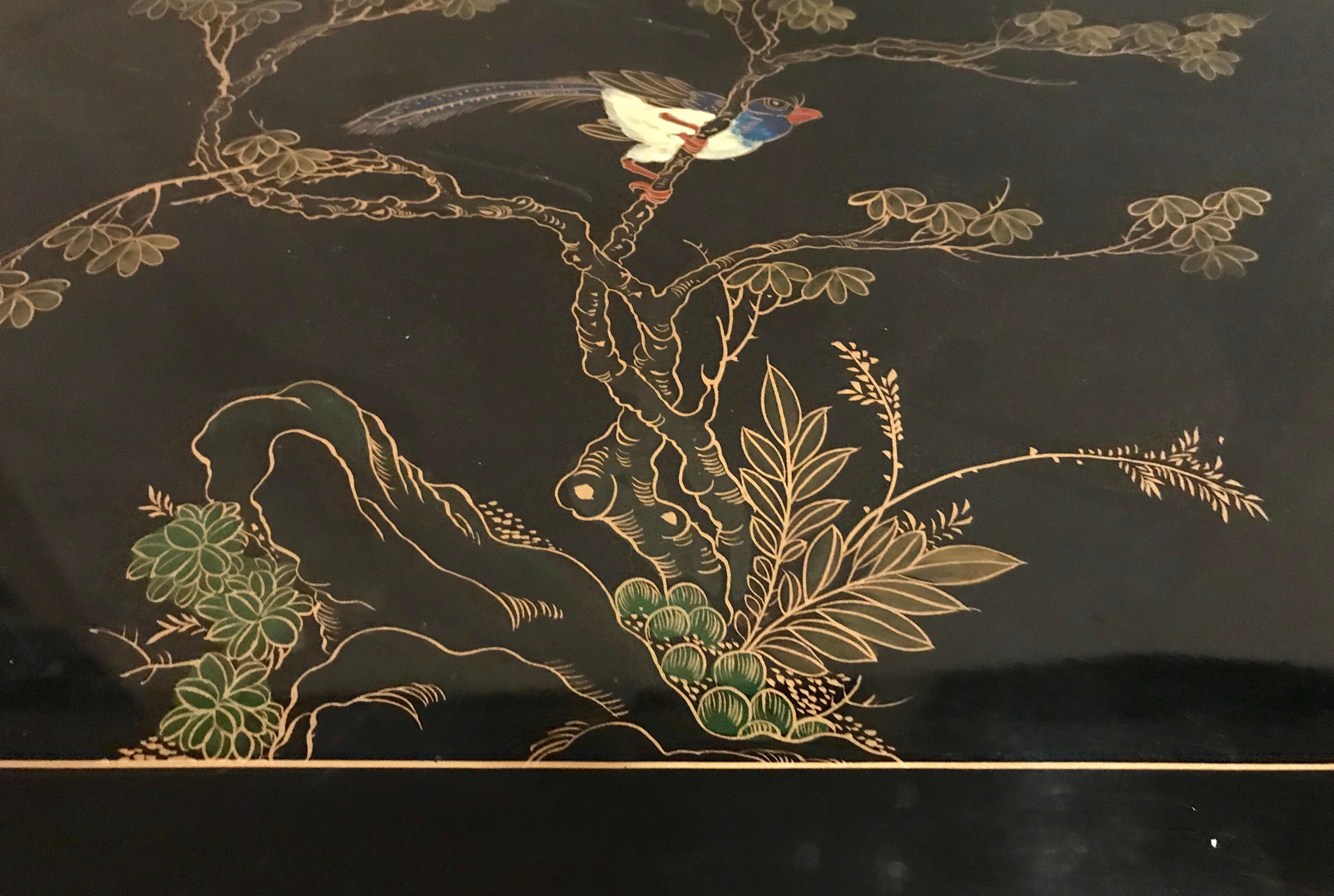 Tall Chinese Black Lacquer Chinoiserie Chest Armoire 4