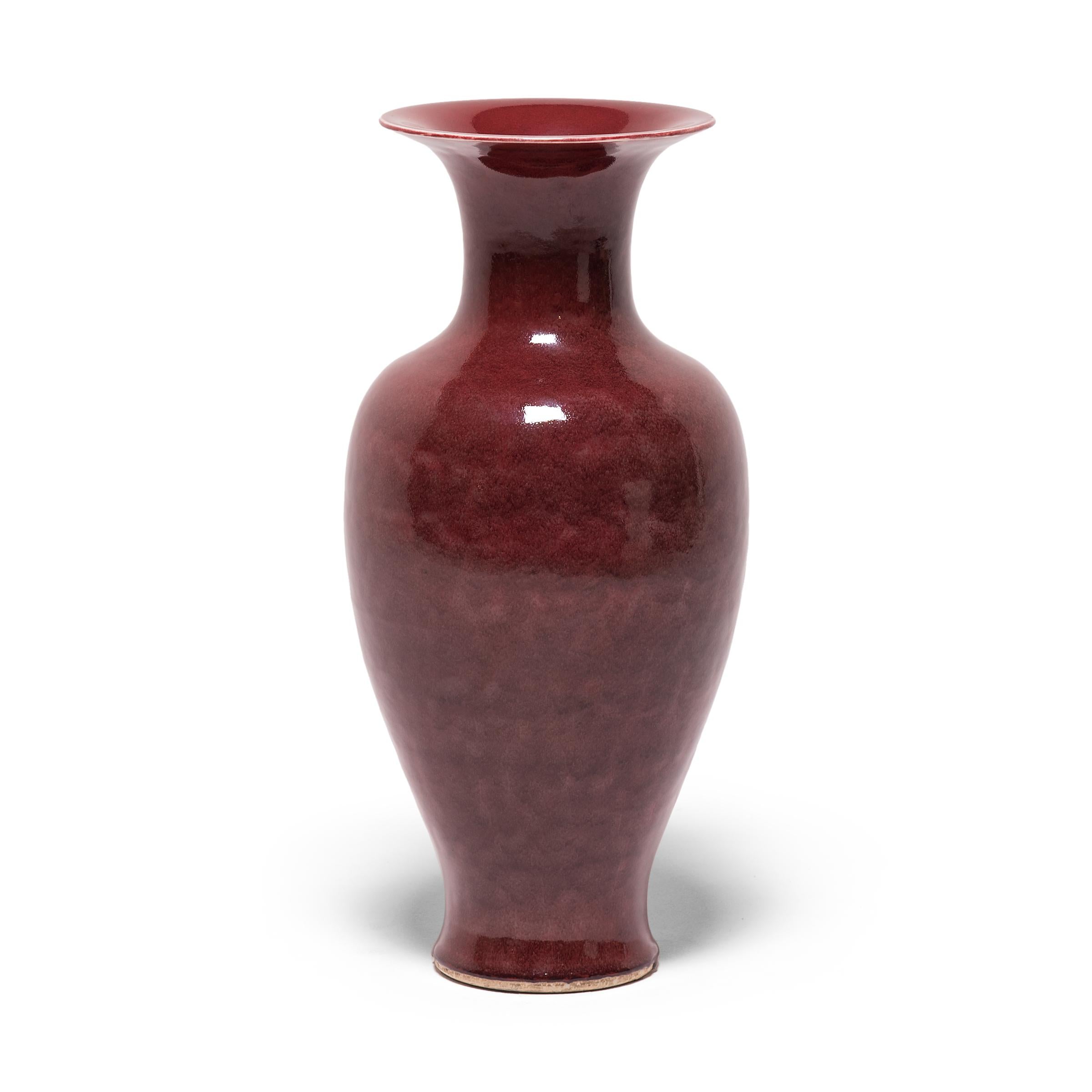 Glazed Tall Chinese Oxblood Fantail Vase