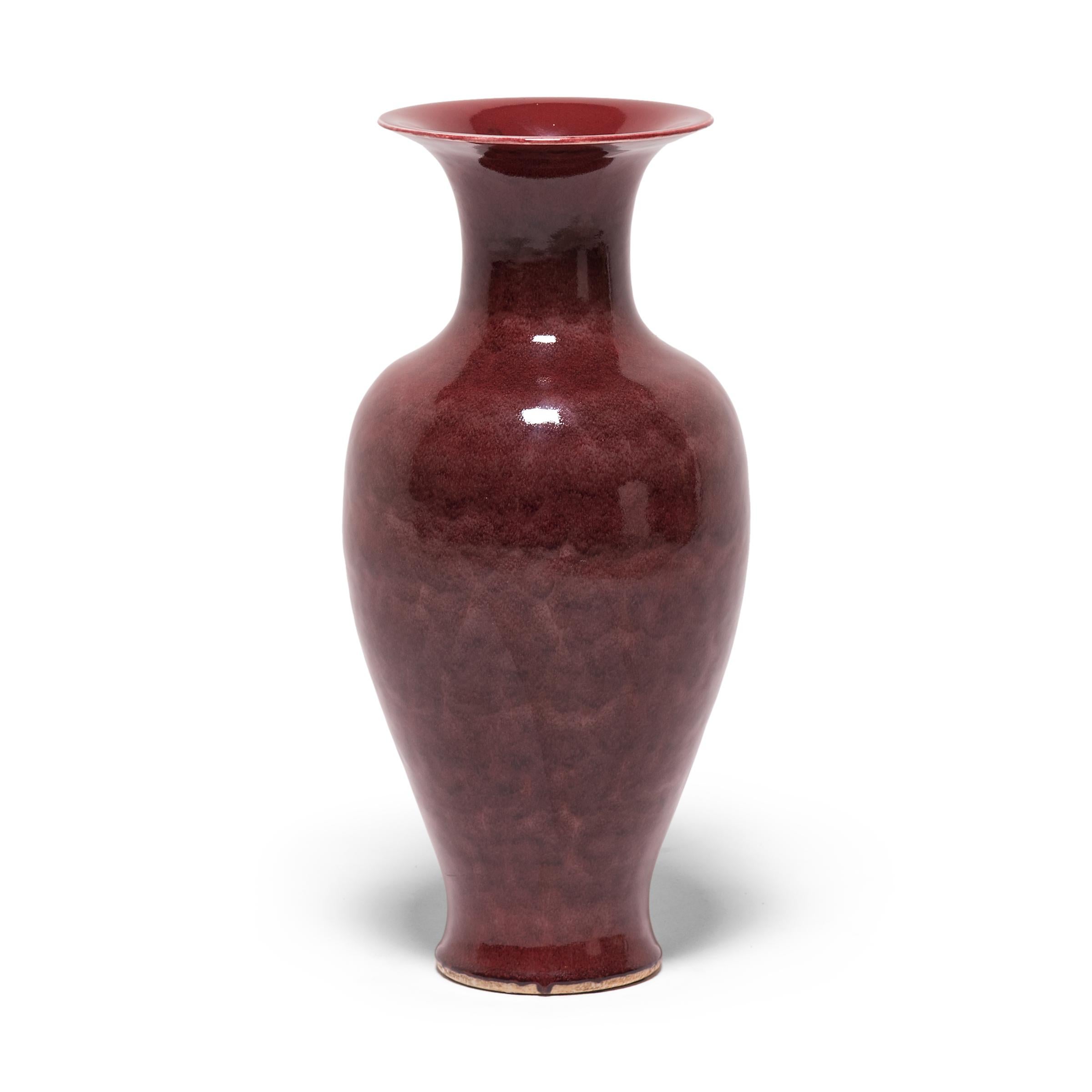 Tall Chinese Oxblood Fantail Vase In Excellent Condition In Chicago, IL