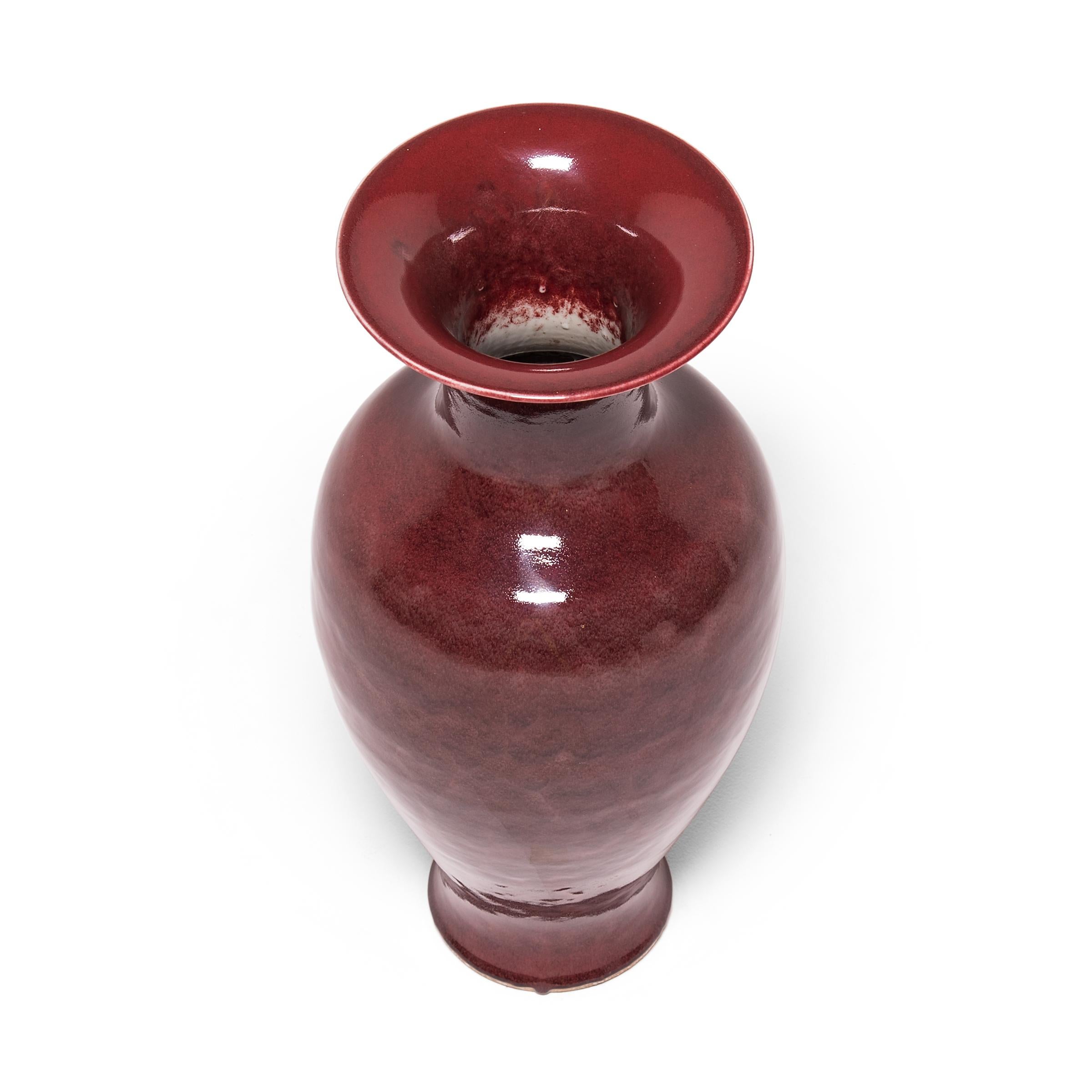 Contemporary Tall Chinese Oxblood Fantail Vase