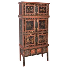 Tall Chinese Painted and Partial Gilt Wedding Chest
