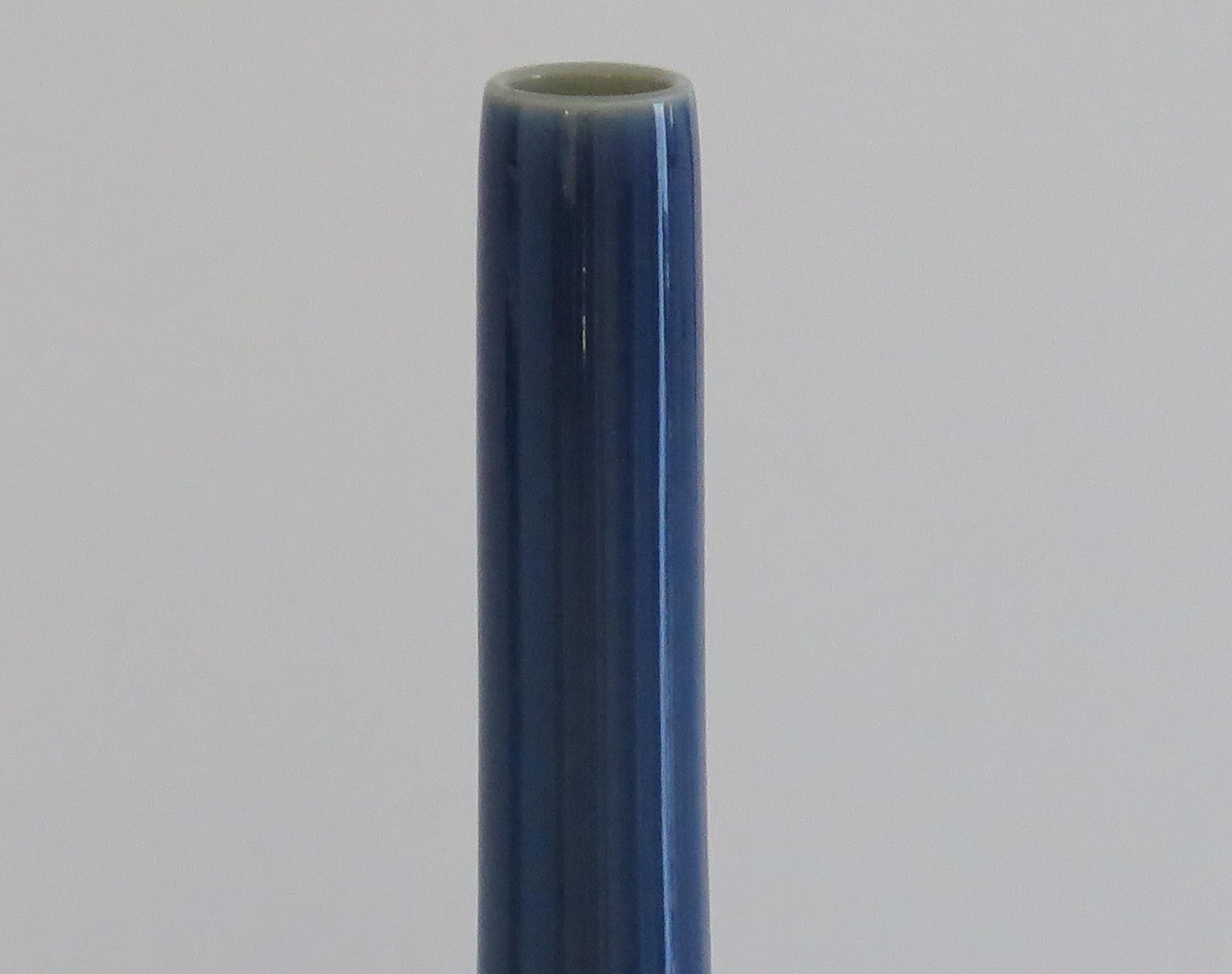 Tall Chinese Porcelain Bottle Vase Sapphire Blue 6 Char Mk, Late 19thC Qing For Sale 5