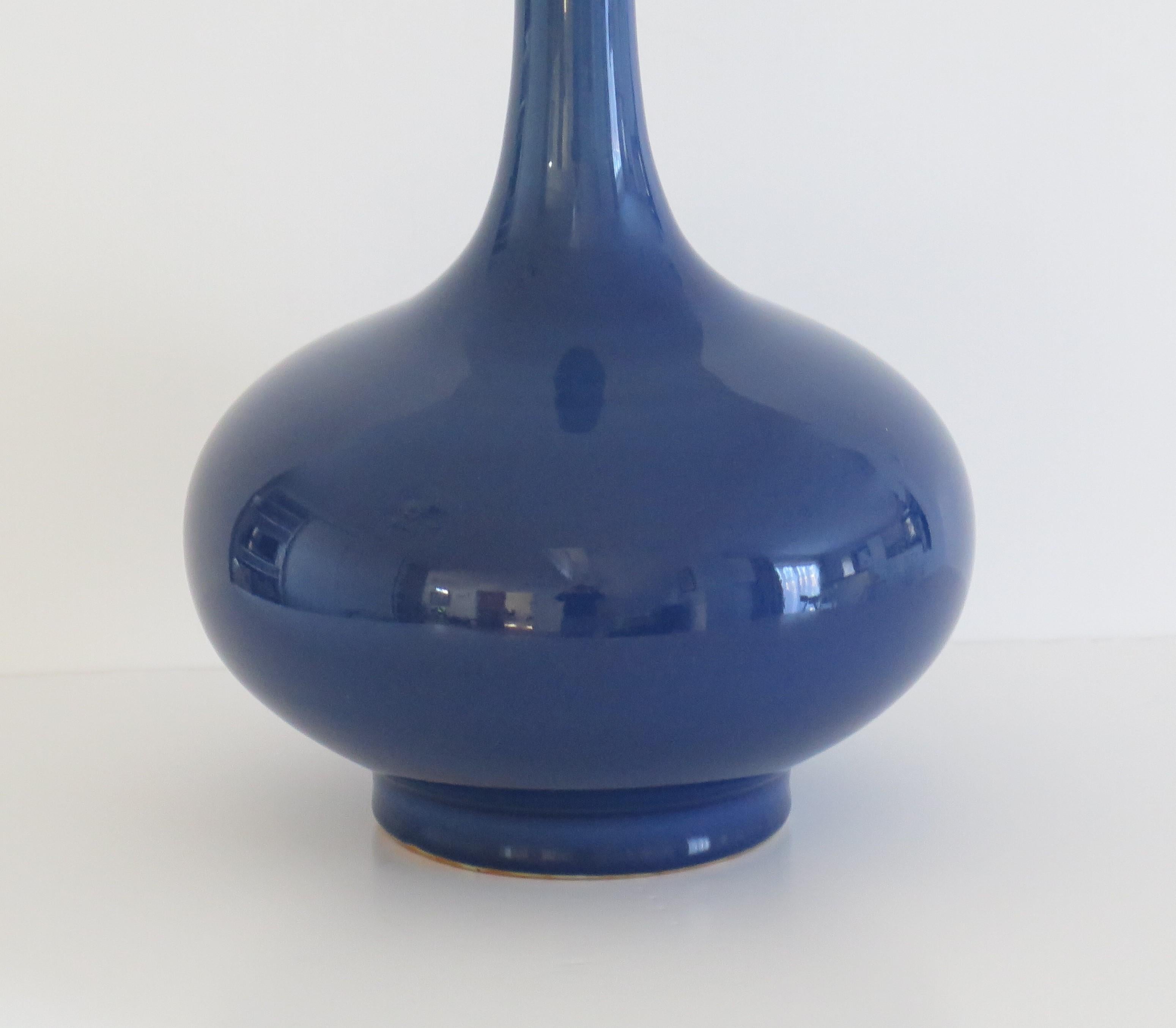 Tall Chinese Porcelain Bottle Vase Sapphire Blue 6 Char Mk, Late 19thC Qing For Sale 2