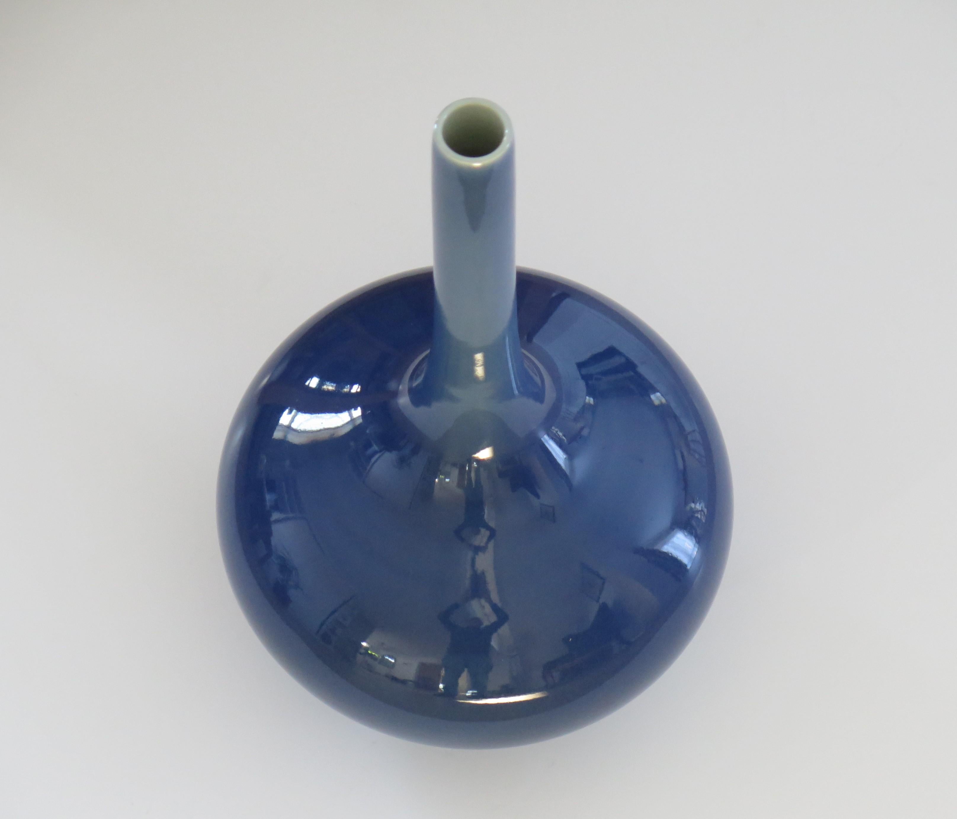 Tall Chinese Porcelain Bottle Vase Sapphire Blue 6 Char Mk, Late 19thC Qing For Sale 3