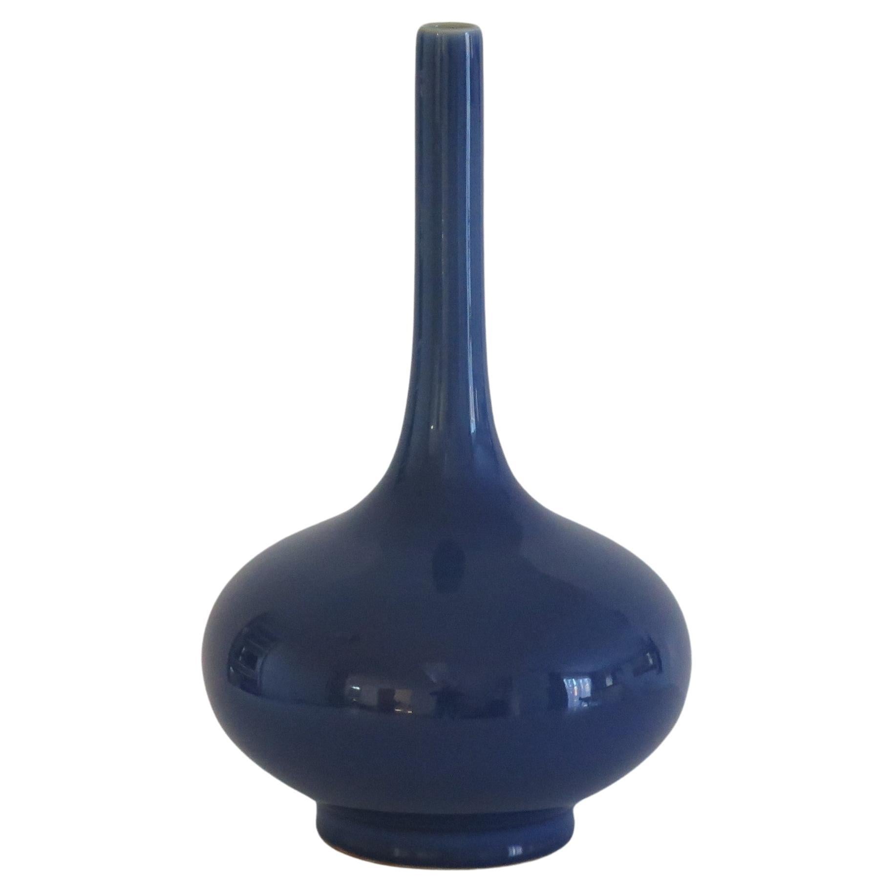 Tall Chinese Porcelain Bottle Vase Sapphire Blue 6 Char Mk, Late 19thC Qing