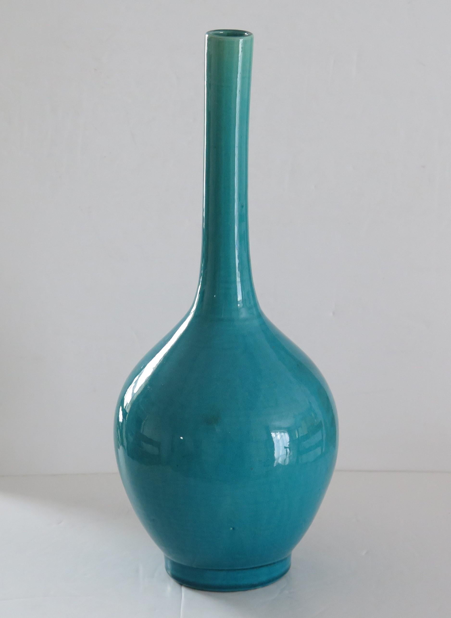 Hand-Painted Tall Chinese Porcelain Bottle Vase Turquoise-Blue, Qing Early 19th Century