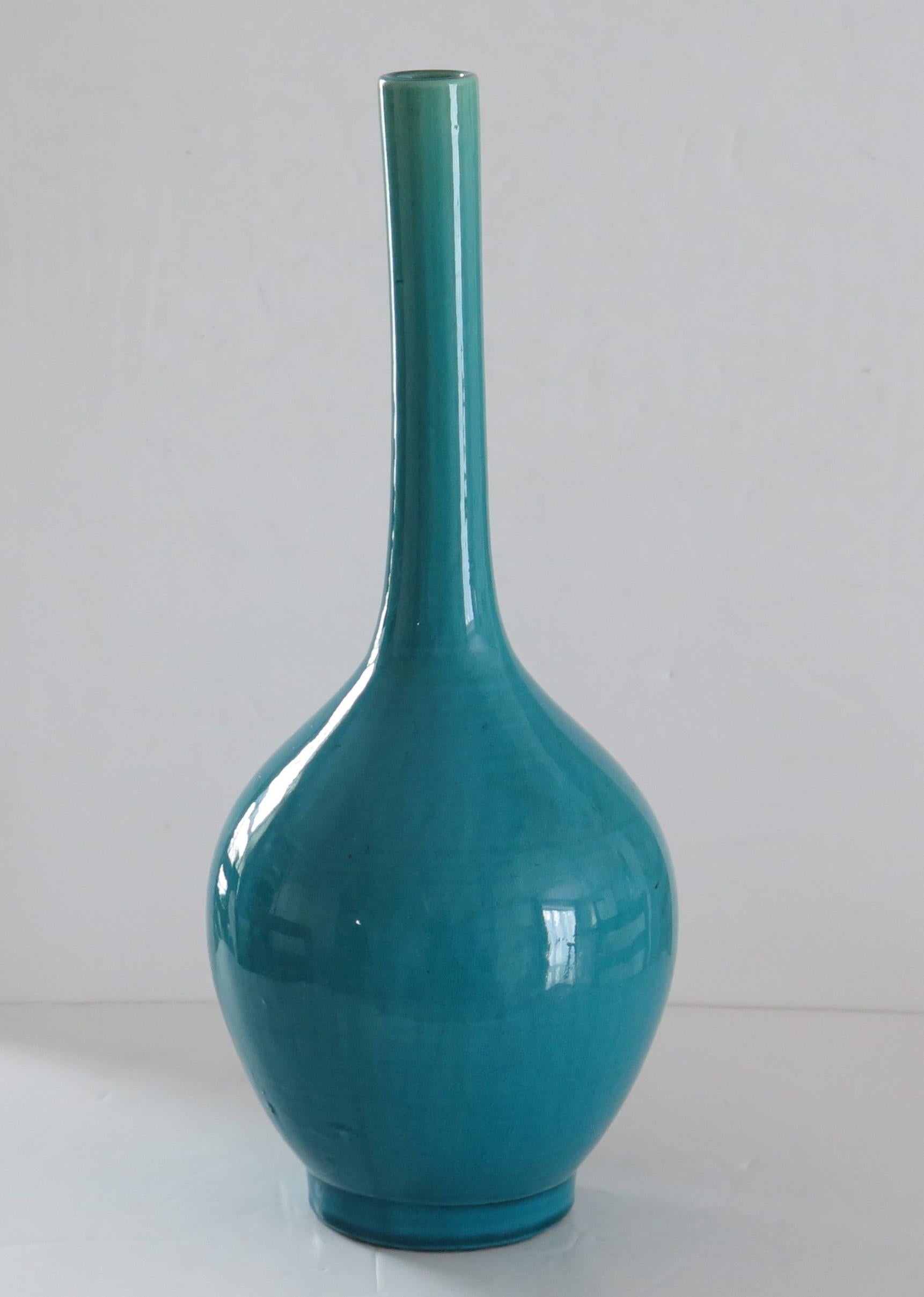 Tall Chinese Porcelain Bottle Vase Turquoise-Blue, Qing Early 19th Century 1