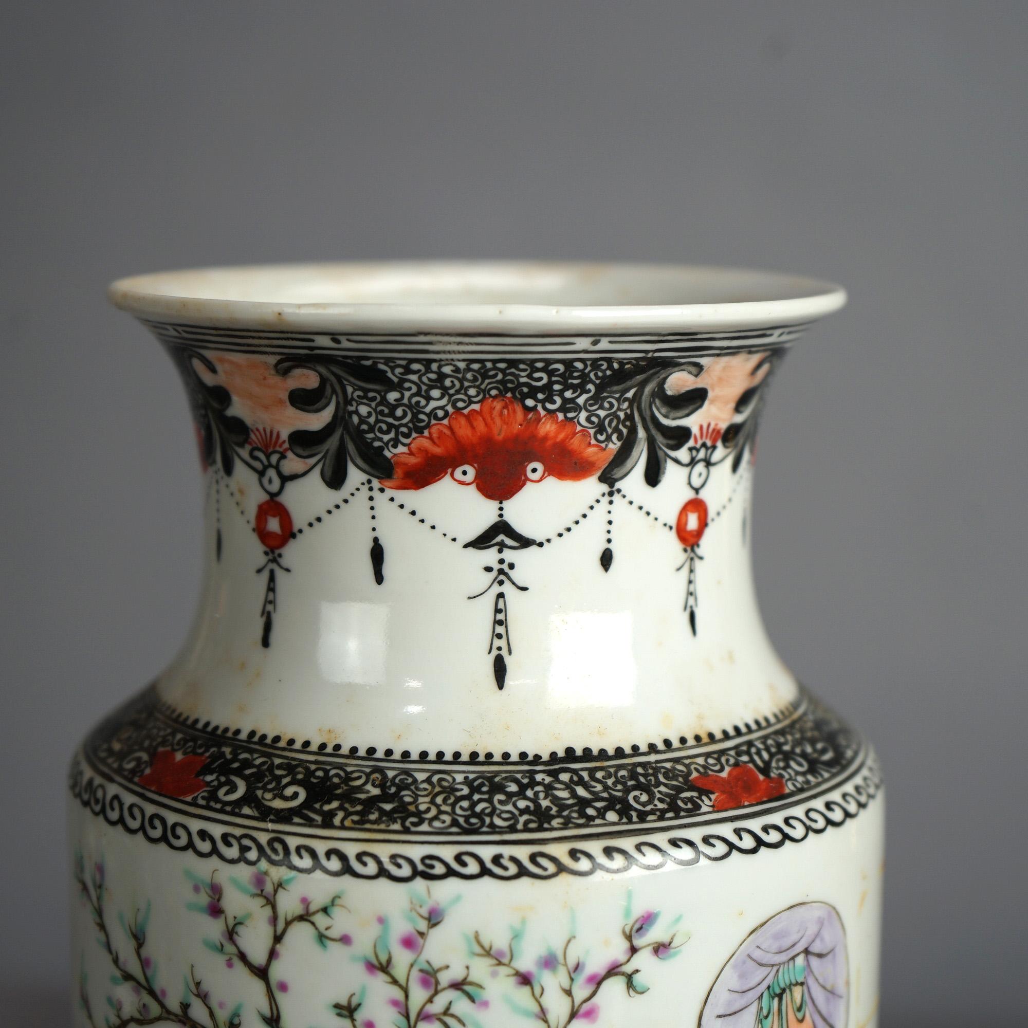 Tall Chinese Porcelain Vase with Garden Genre Scene 20thC For Sale 2