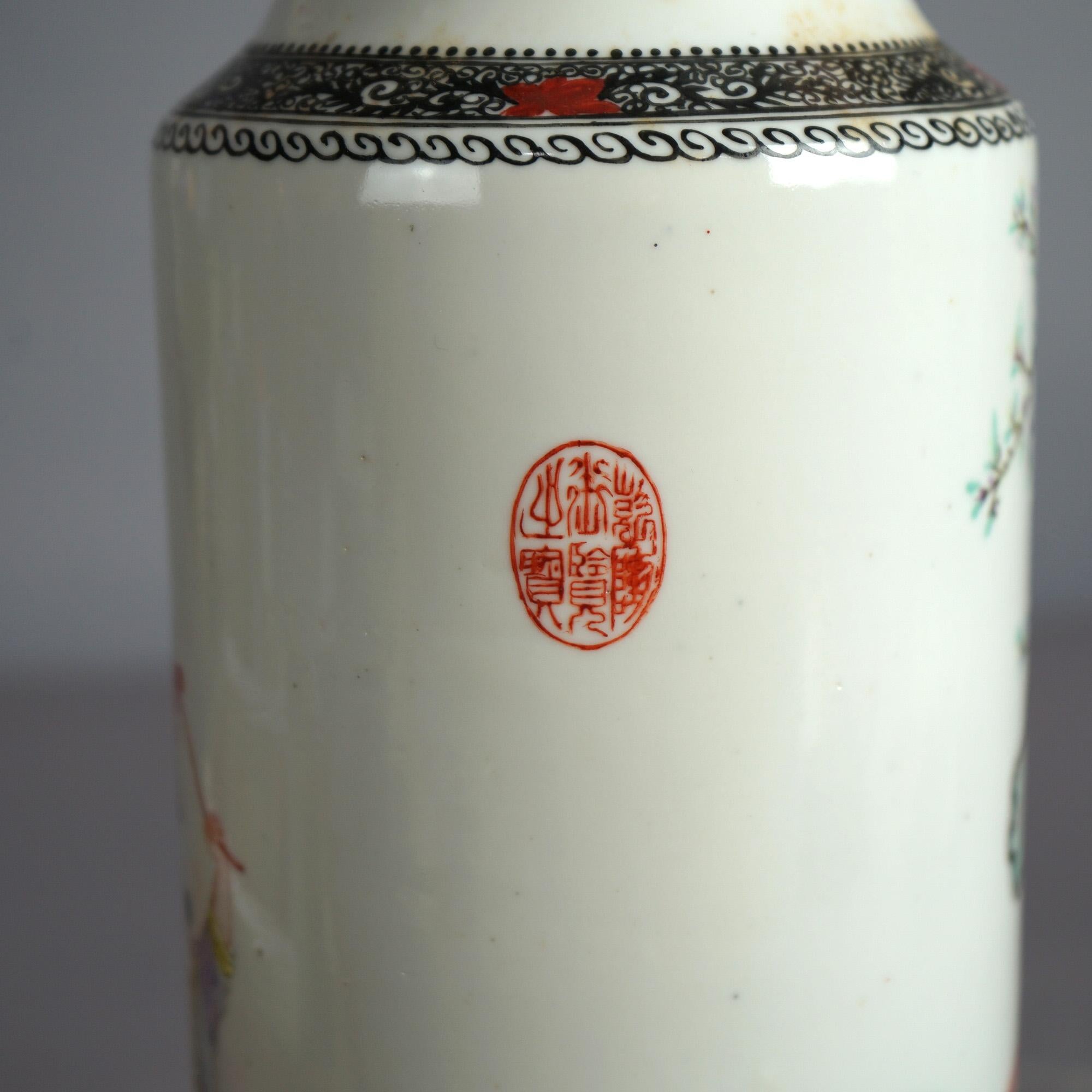 Tall Chinese Porcelain Vase with Garden Genre Scene 20thC For Sale 4