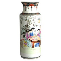 Vintage Tall Chinese Porcelain Vase with Garden Genre Scene 20thC