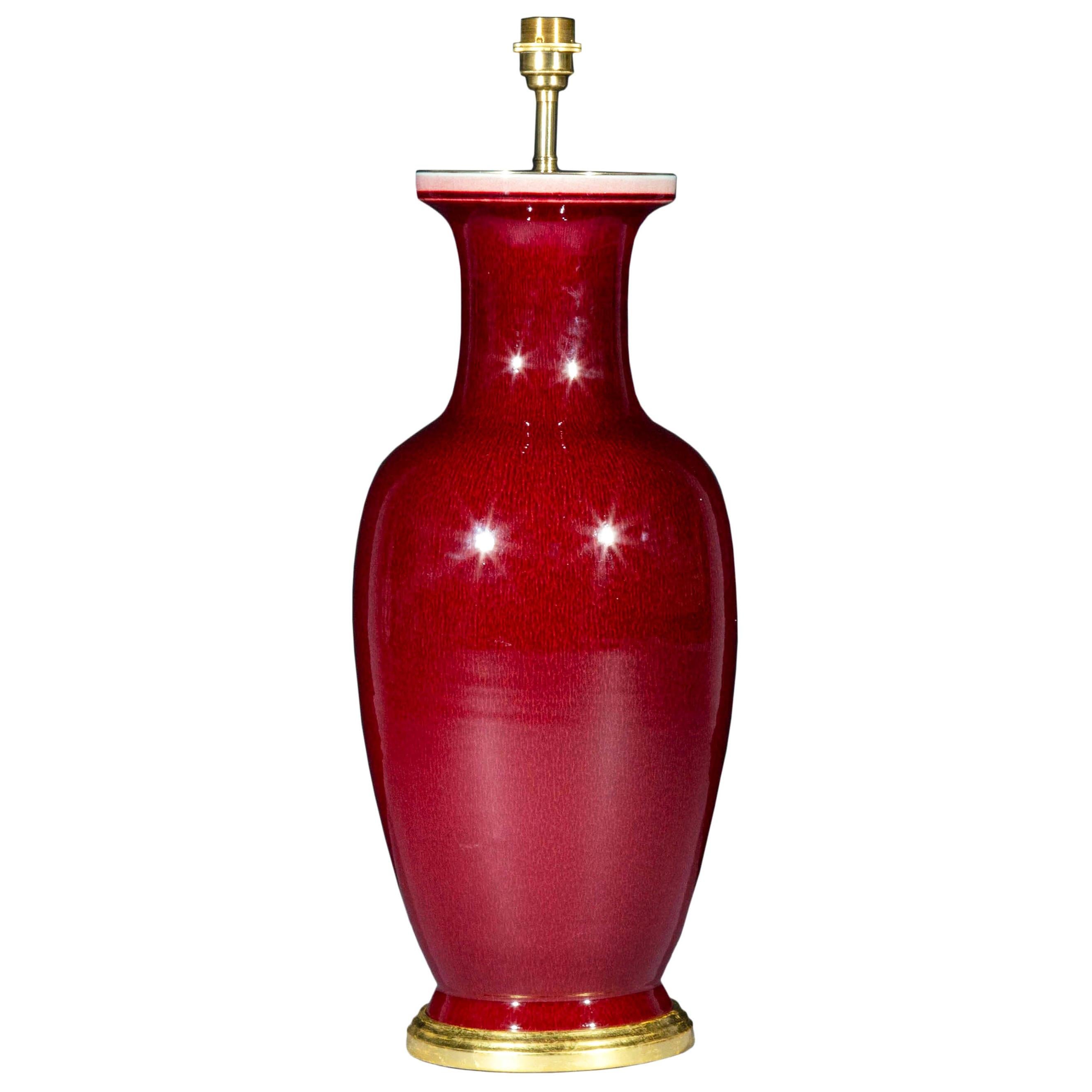 Tall Chinese Sang de Boeuf Porcelain Vase Lamp For Sale at 1stDibs