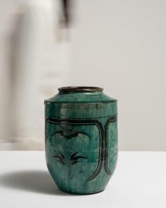 Tall Chinese Stoneware Vase, Deep Forest Green Glaze, 20th Century
