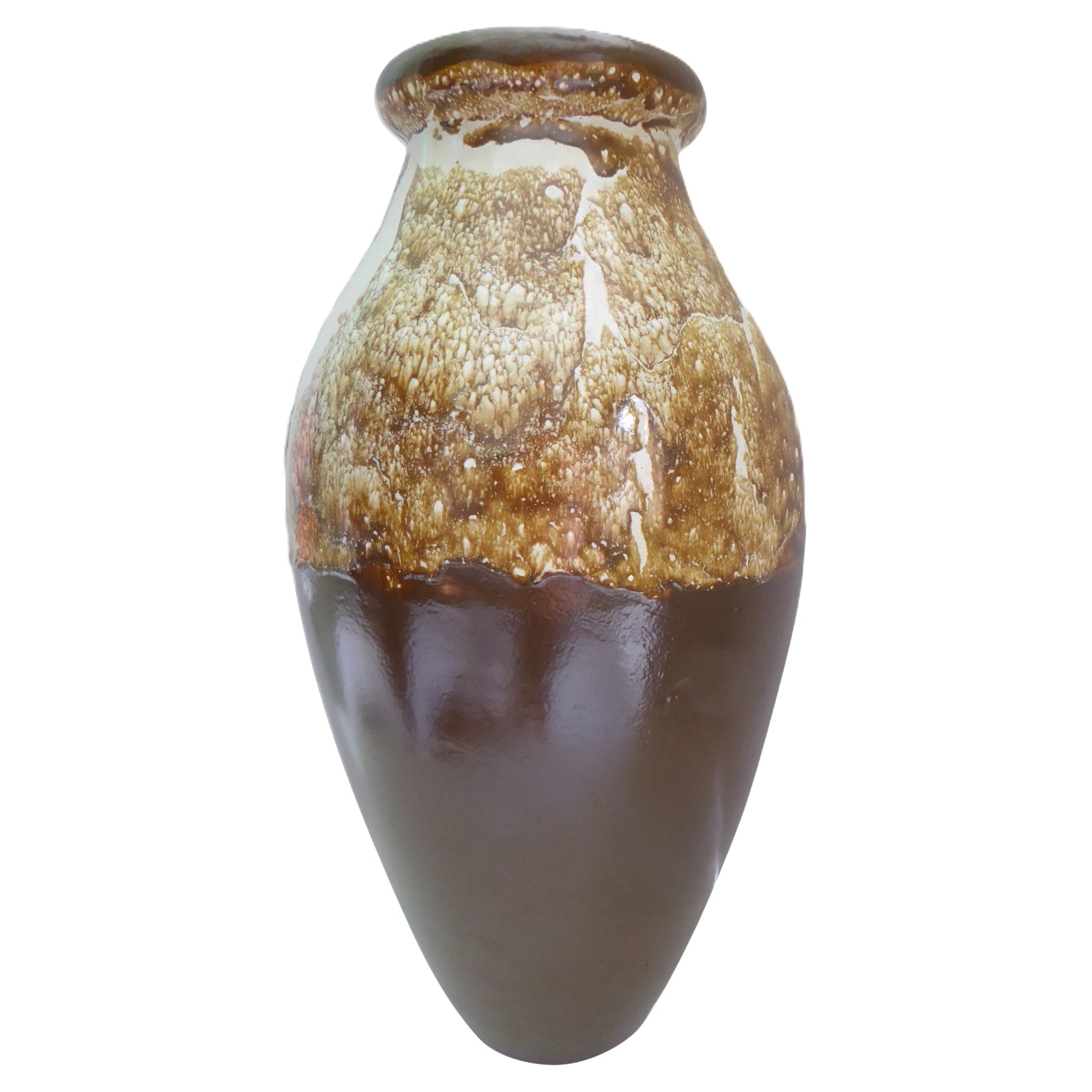Vaso da terra alto con smalto lavico al cioccolato in ceramica anni 
40 USA