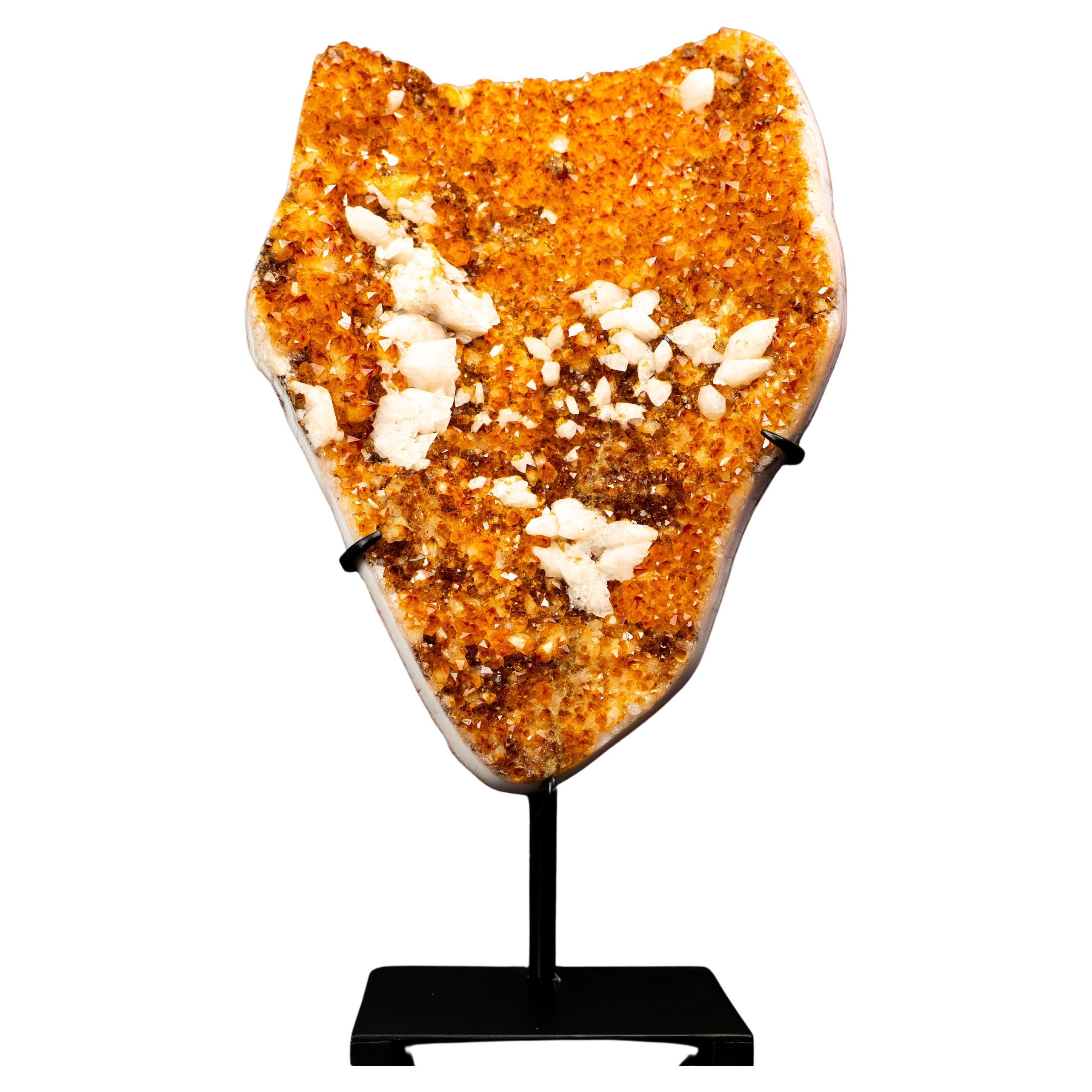 Tall Citrine Cluster with Sparkling Druzy and Natural Calcite Inclusions
