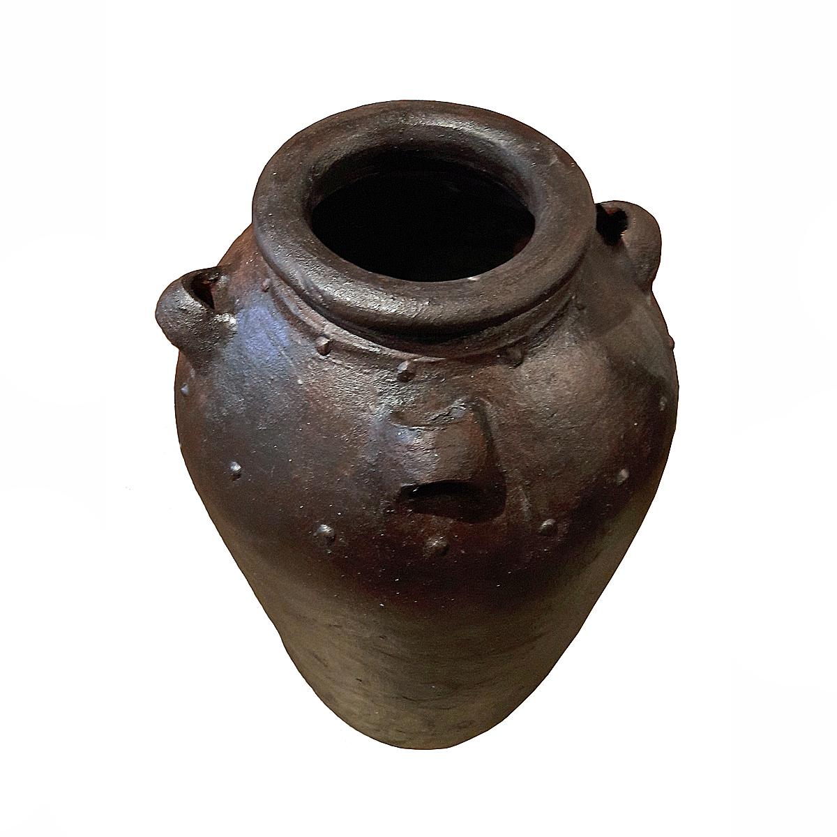 Glazed Tall Clay Jar from Indonesia