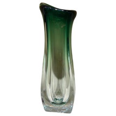 Tall Clear and Green Vase by Val St Lambert