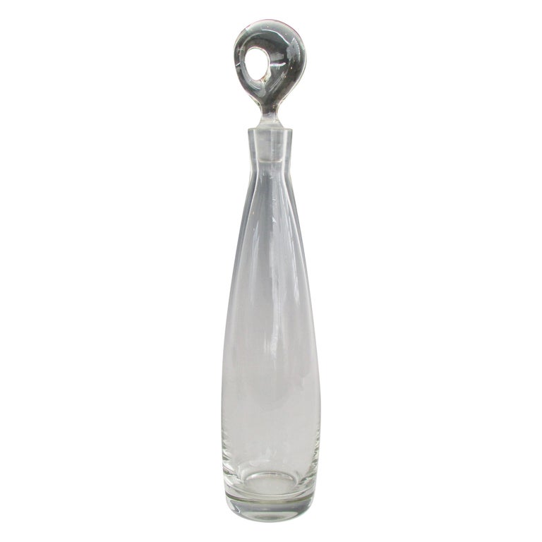 Tall Clear Glass Decanter with Donut Hole Stopper For Sale at 1stDibs