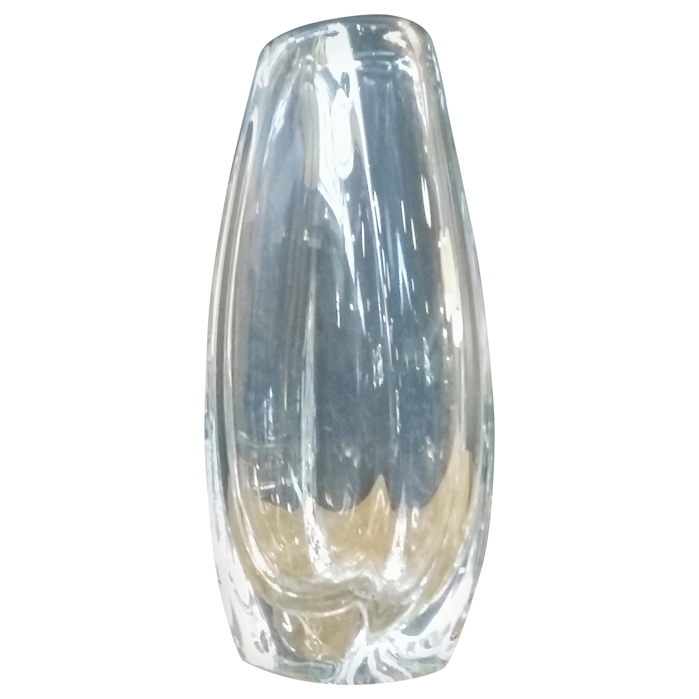 Tall, Clear Glass Leaded Crystal Vase in the style of Orrefors  Sweden For Sale