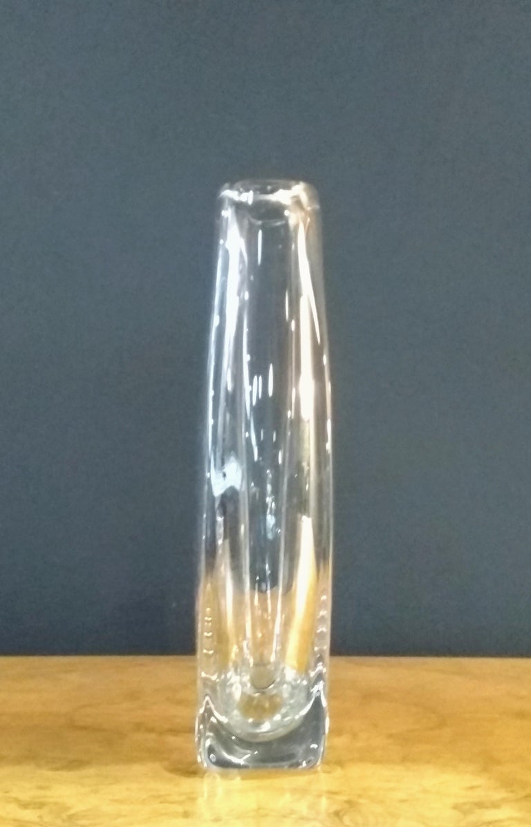 Tall, Clear Glass Leaded Crystal Vase in the Style of Orrefors Sweden