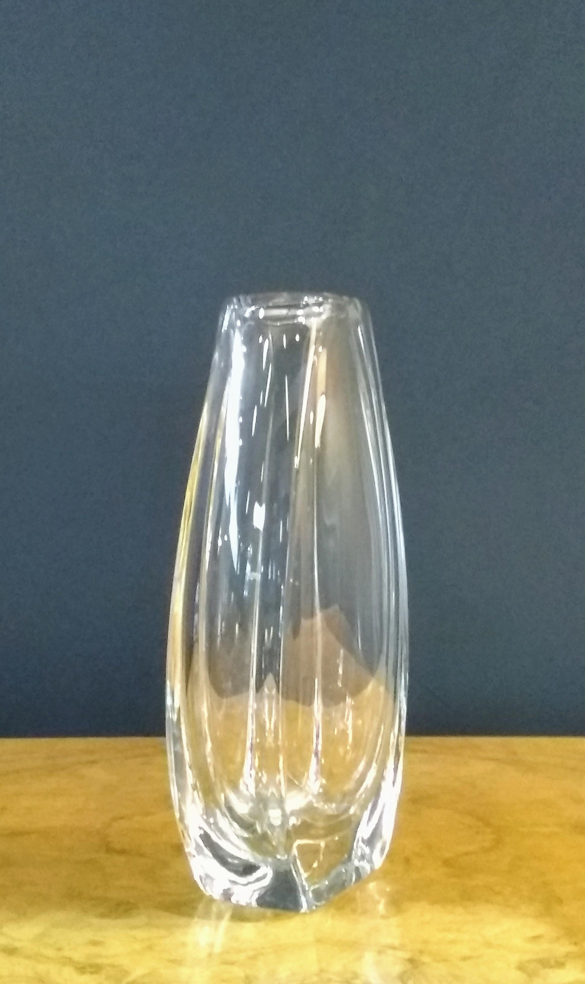 Swedish Tall, Clear Glass Leaded Crystal Vase in the Style of Orrefors Sweden For Sale