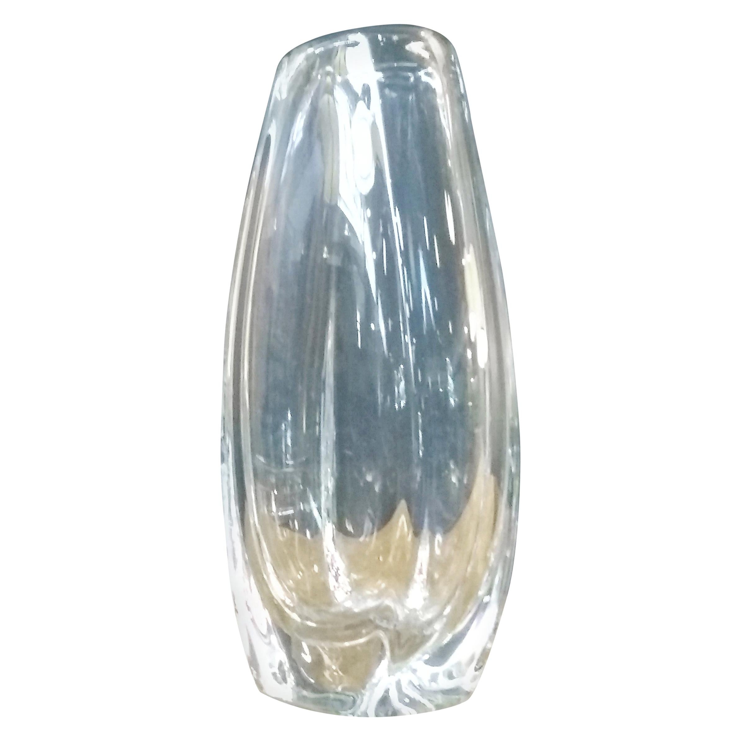 Tall, Clear Glass Leaded Crystal Vase in the Style of Orrefors Sweden For Sale