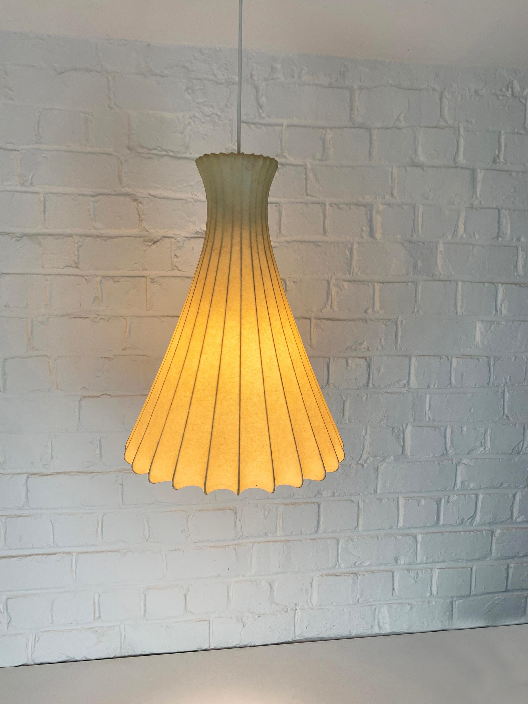 Mid-Century Modern Tall Cocoon Pendant light, Friedel Wauer for Goldkant Leuchten, 1960s For Sale