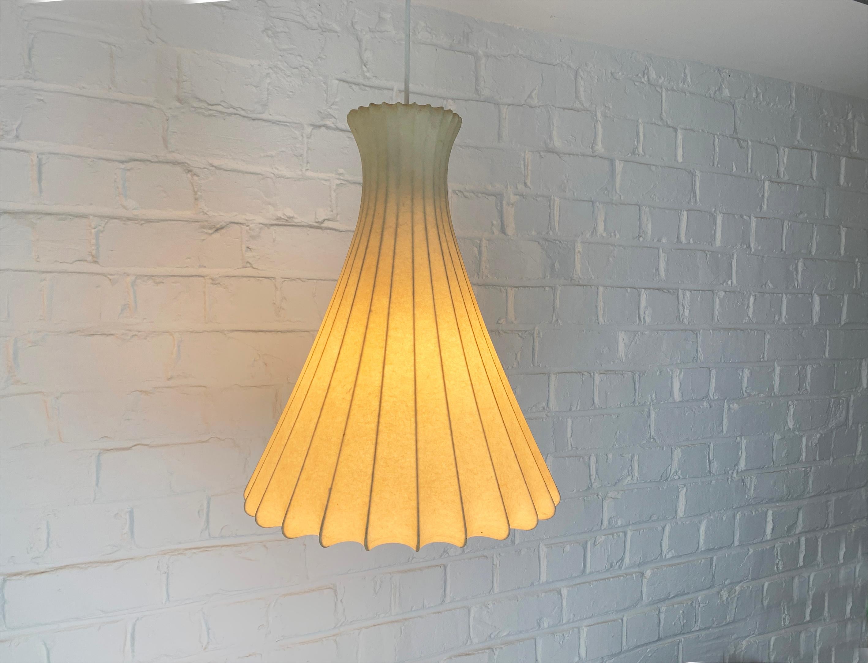 German Tall Cocoon Pendant light, Friedel Wauer for Goldkant Leuchten, 1960s For Sale