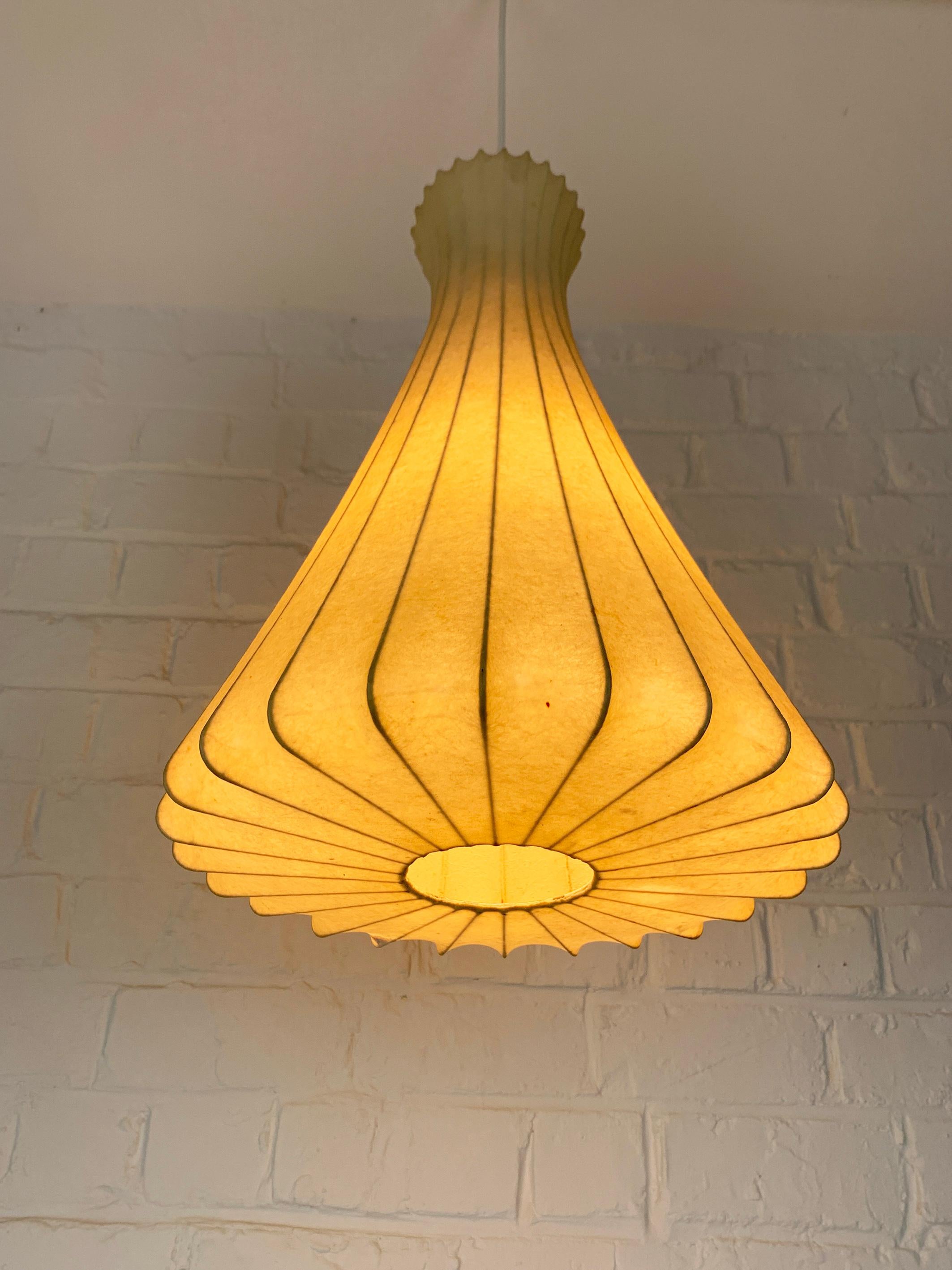 20th Century Tall Cocoon Pendant light, Friedel Wauer for Goldkant Leuchten, 1960s For Sale