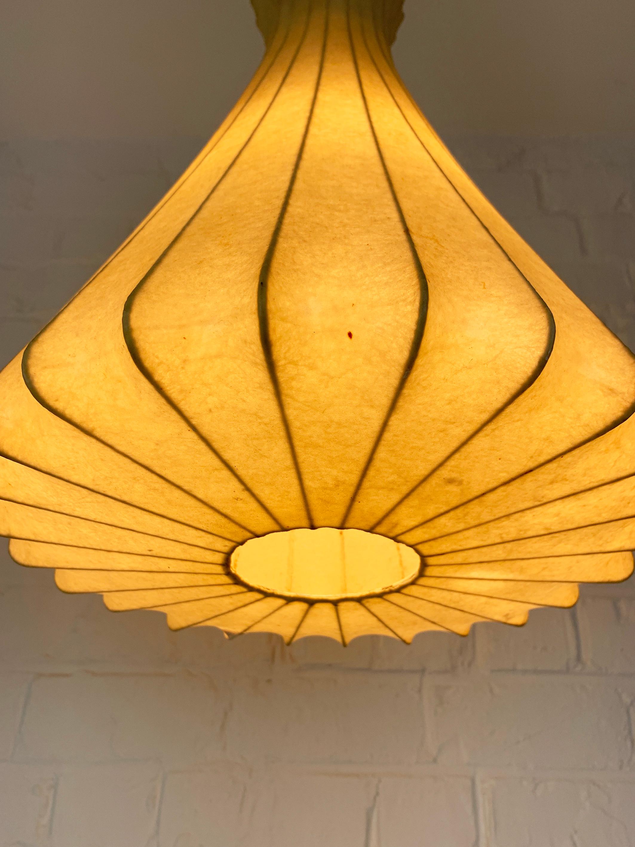 Steel Tall Cocoon Pendant light, Friedel Wauer for Goldkant Leuchten, 1960s For Sale