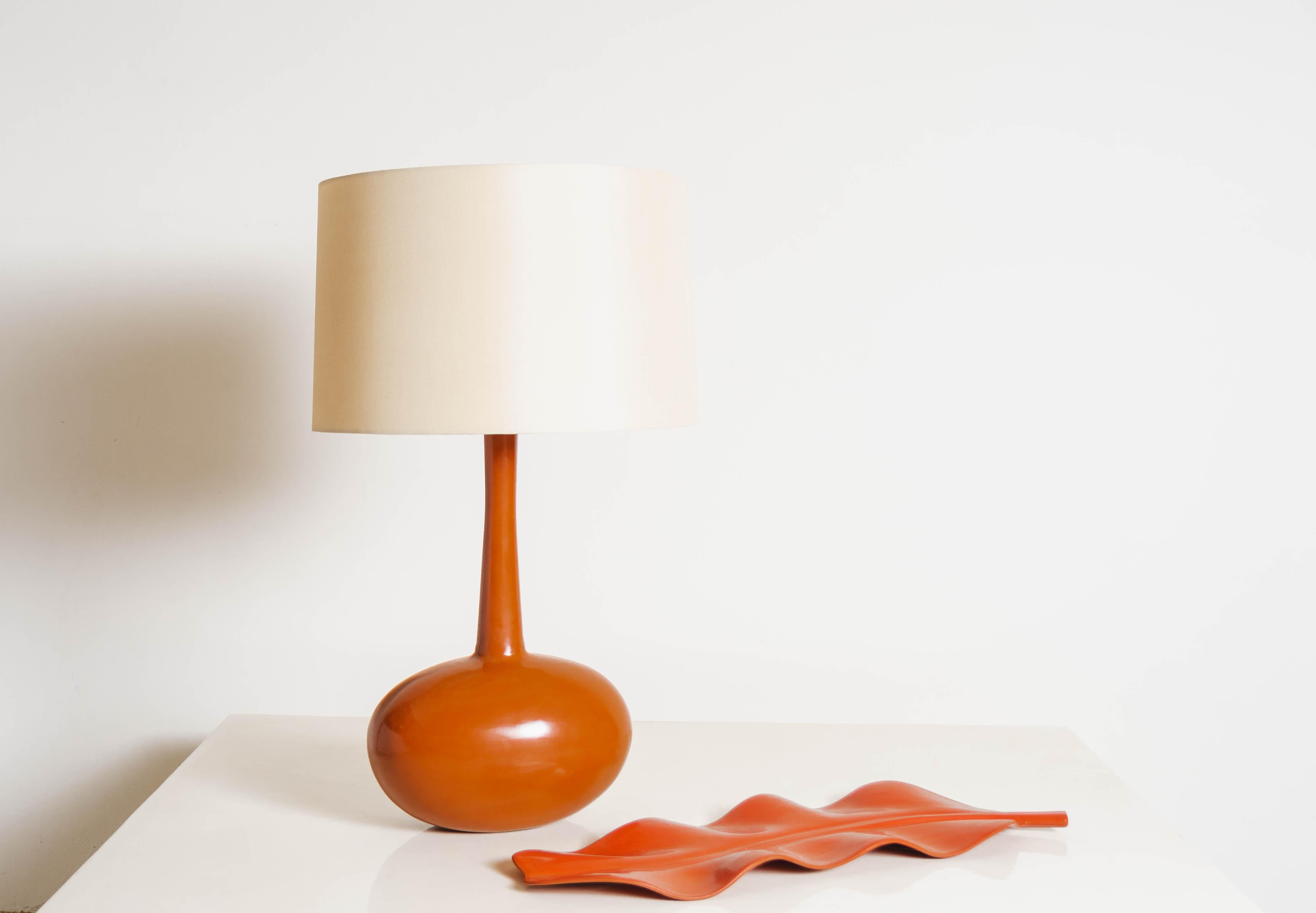 Contemporary Tall Cocoon Table Lamp, Mila Lacquer by Robert Kuo, Hand Repousse, Limited For Sale