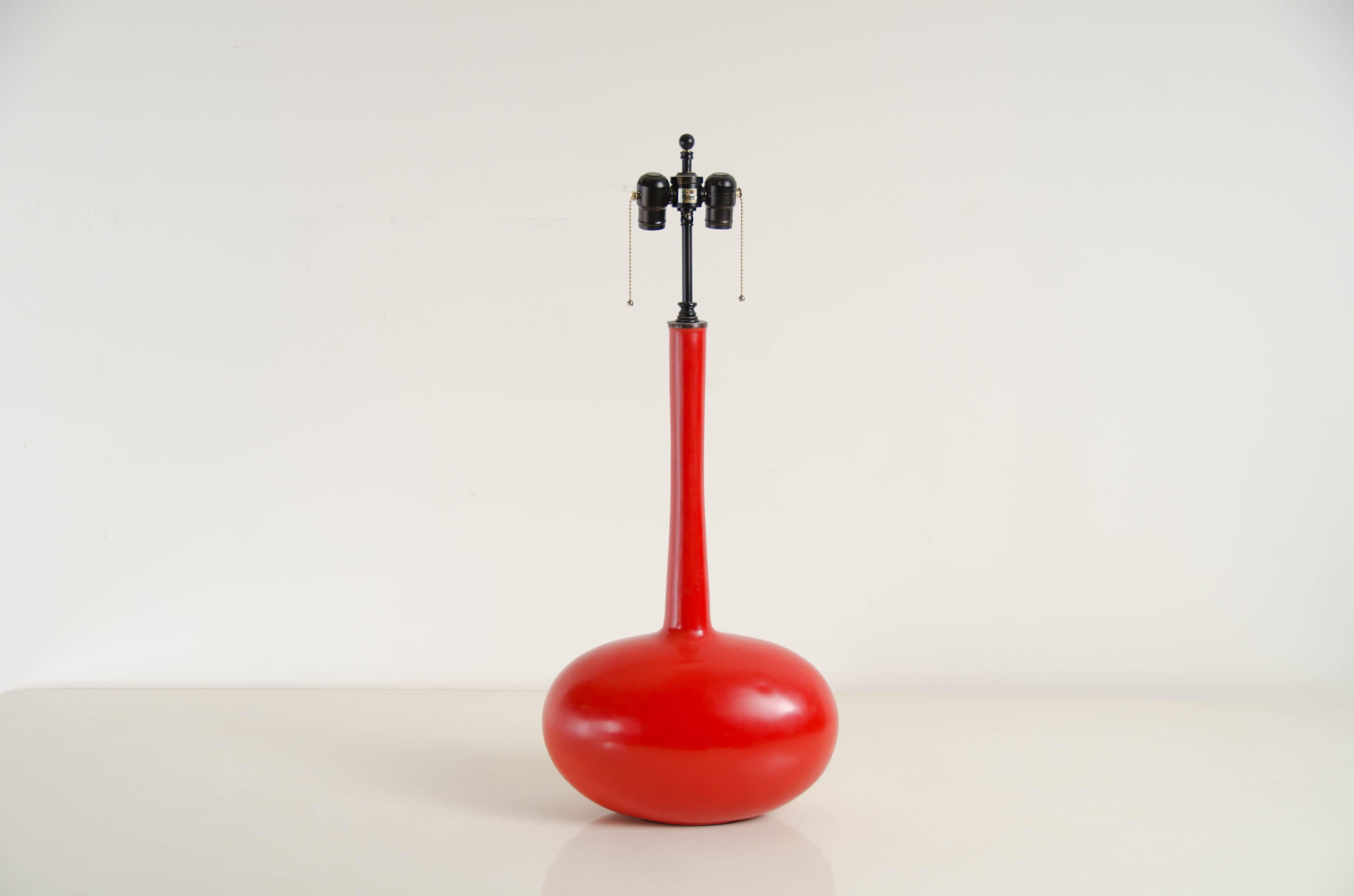 Repoussé Tall Cocoon Table Lamp, Red Lacquer by Robert Kuo, Hand Repousse, Limited For Sale