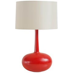 Tall Cocoon Table Lamp, Red Lacquer by Robert Kuo, Hand Repousse, Limited
