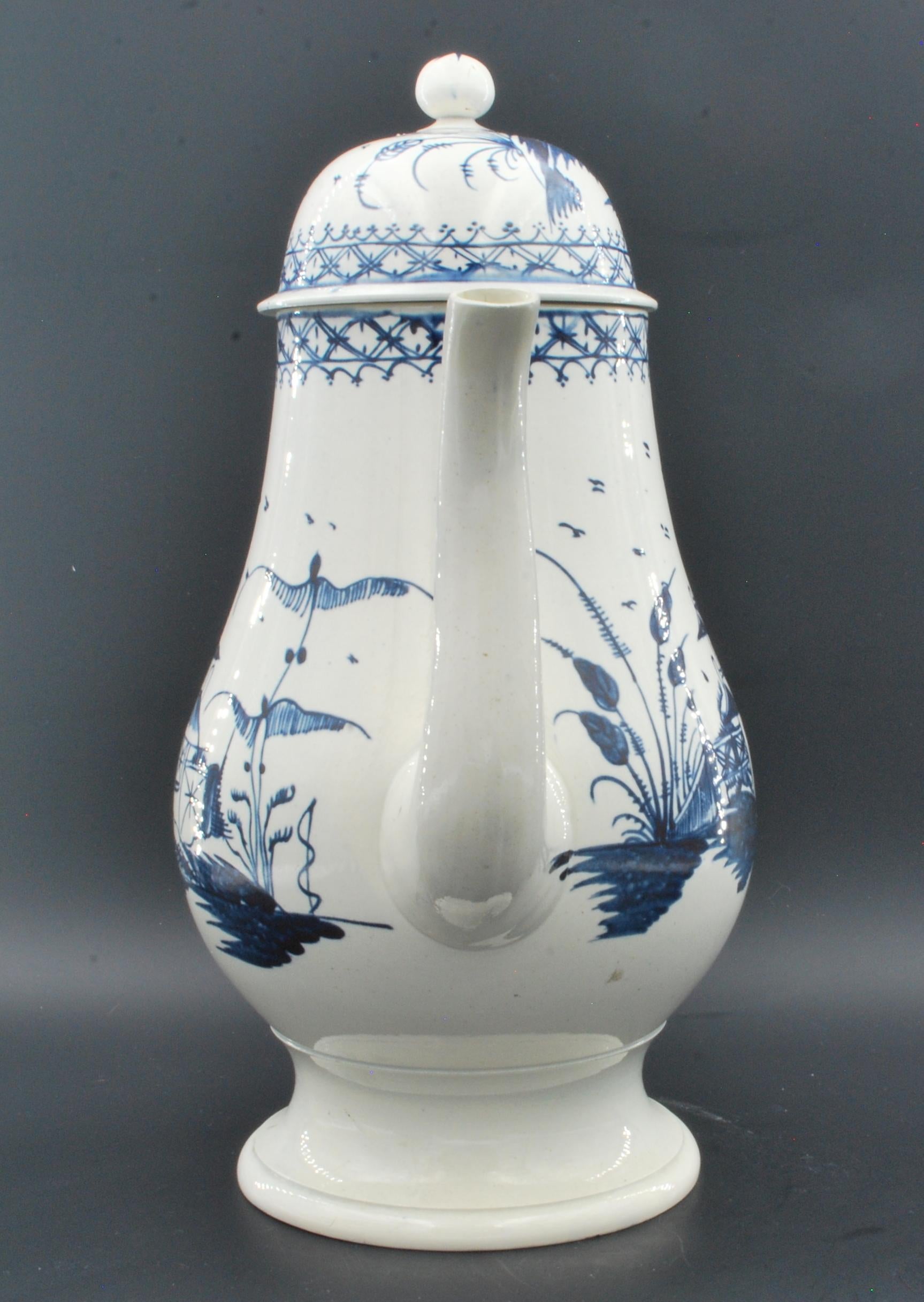 Neoclassical Tall coffee pot in pearlware, House & Fence decoration. C1790 For Sale