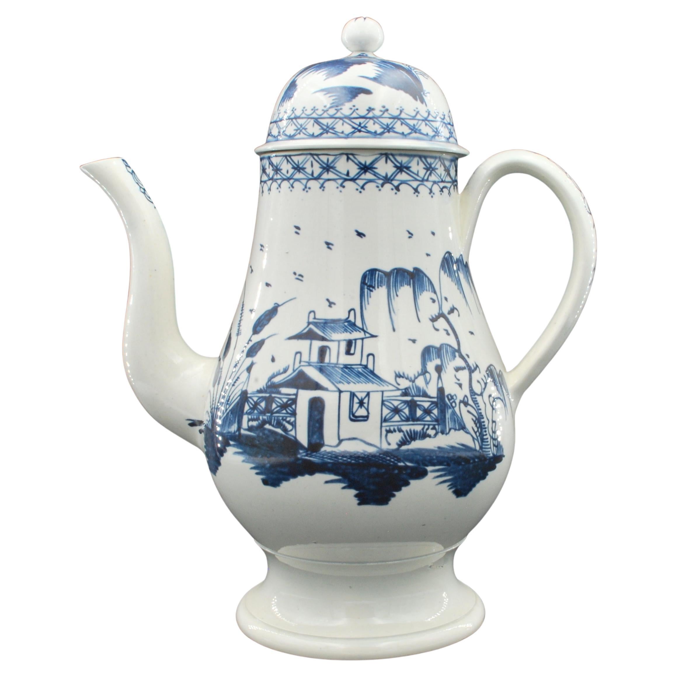 Tall coffee pot in pearlware, House & Fence decoration. C1790 For Sale