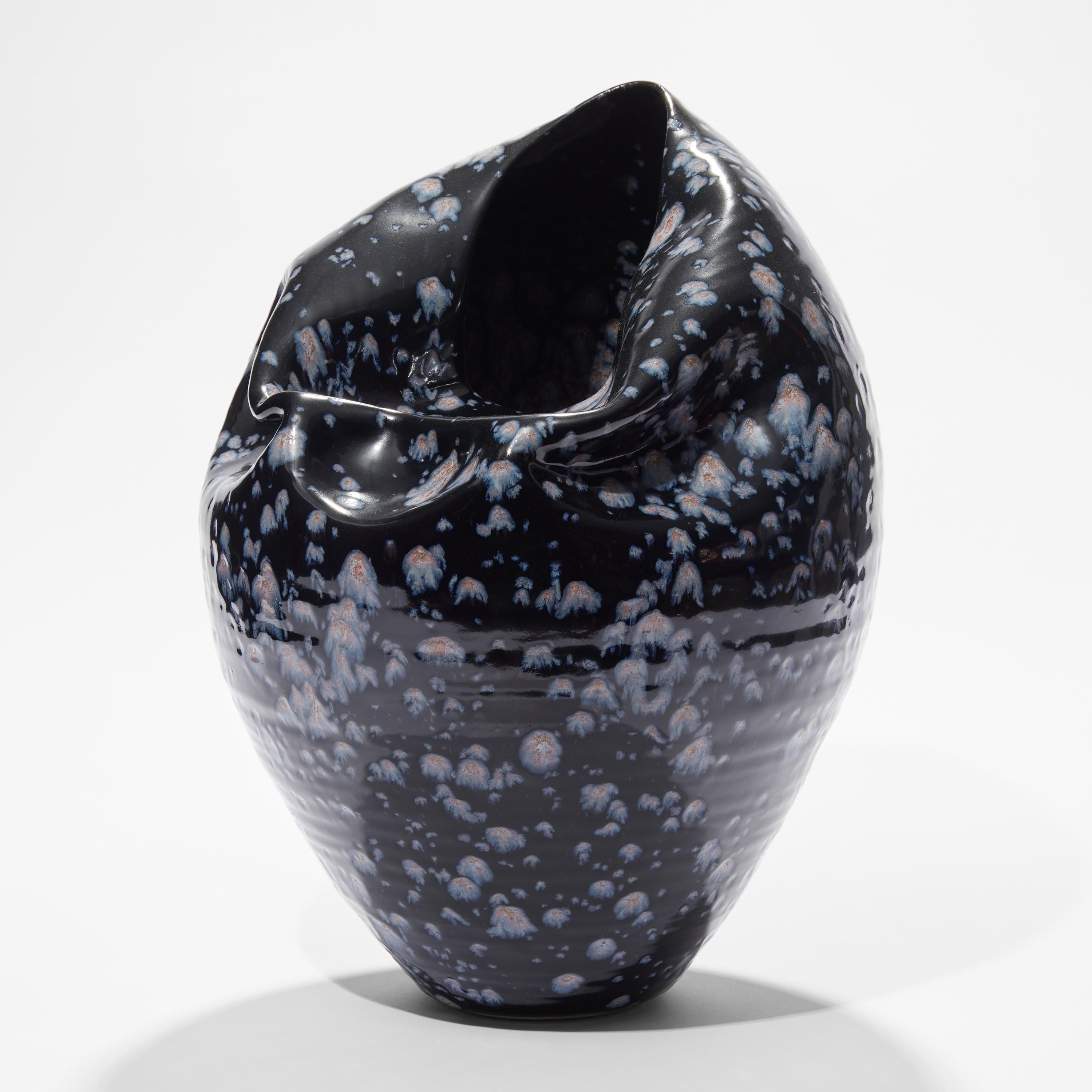 Spanish Tall Collapsed Form in Galactic Blue No 92, vessel by Nicholas Arroyave-Portela For Sale