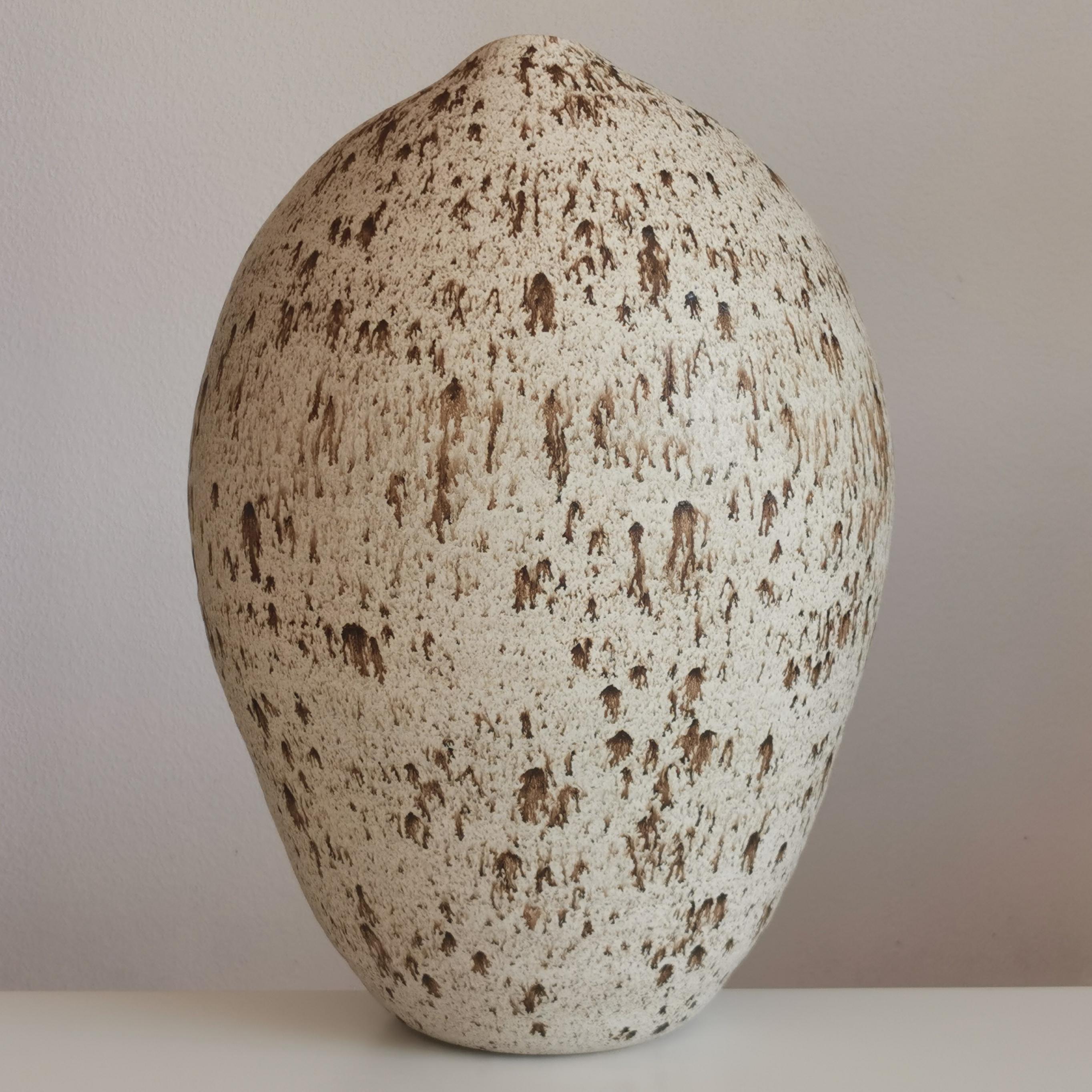 Organic Modern Tall Collapsed Form with White Speckled Glaze No.93, Large Ceramic Sculpture For Sale