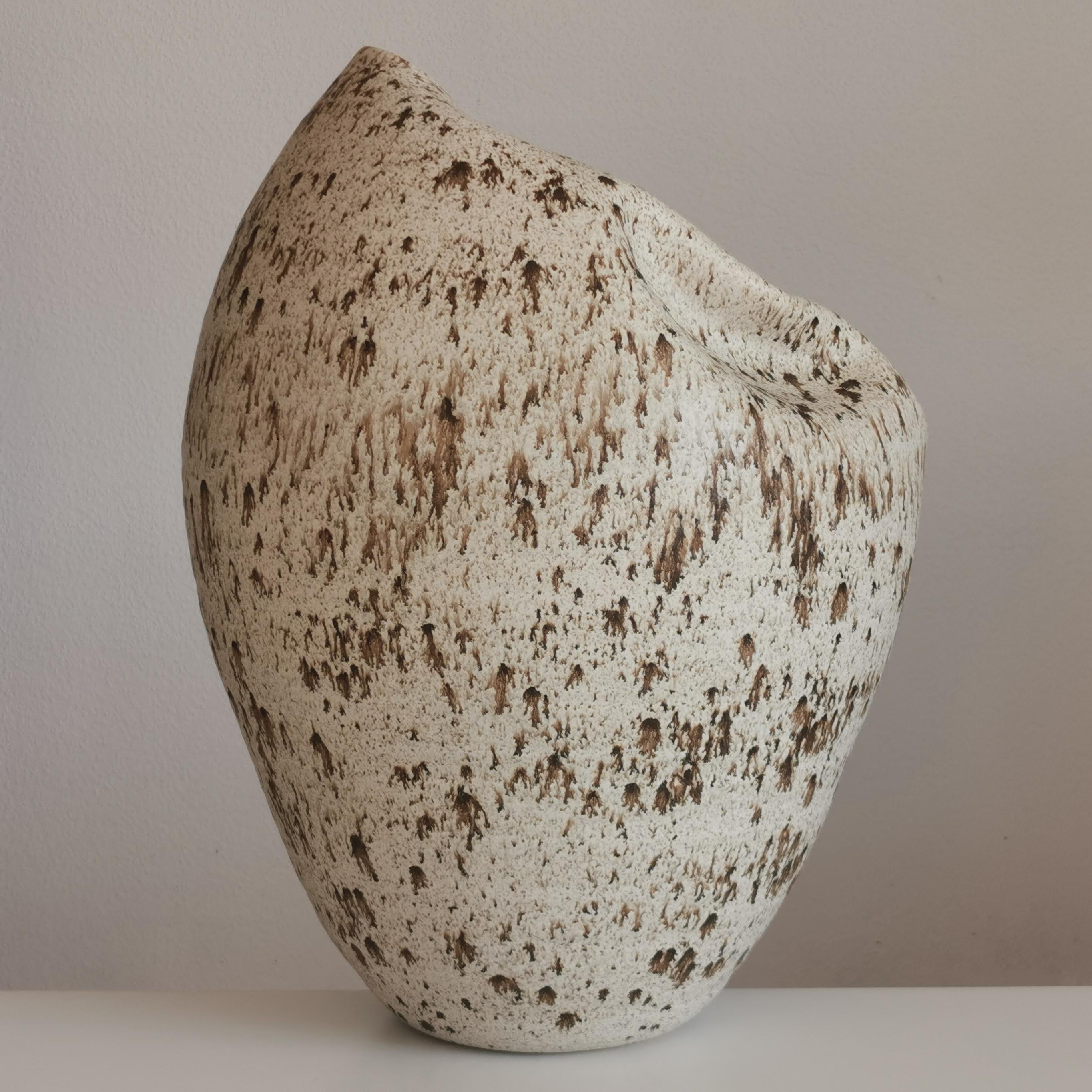 Spanish Tall Collapsed Form with White Speckled Glaze No.93, Large Ceramic Sculpture For Sale