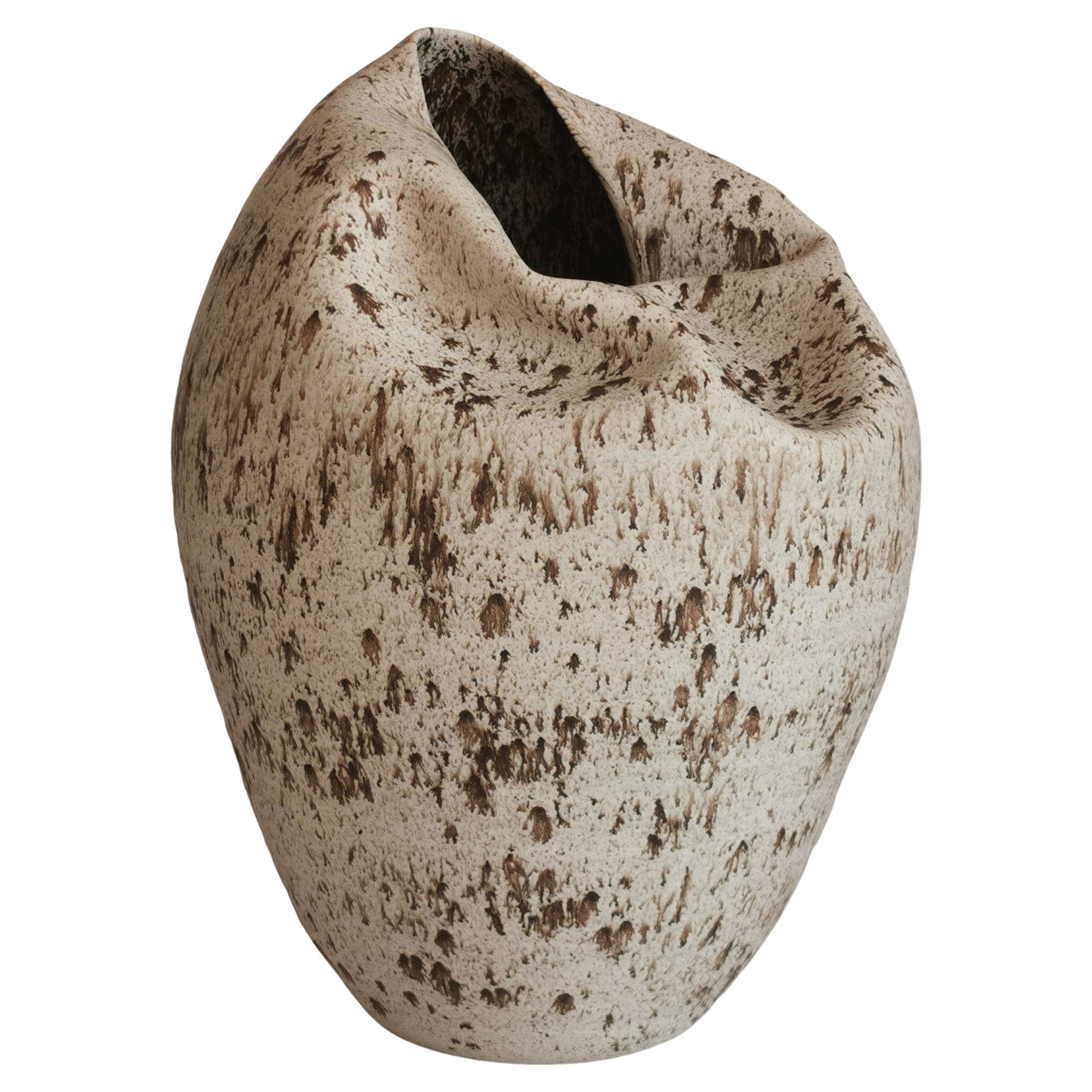 Tall Collapsed Form with White Speckled Glaze No.93, Large Ceramic Sculpture