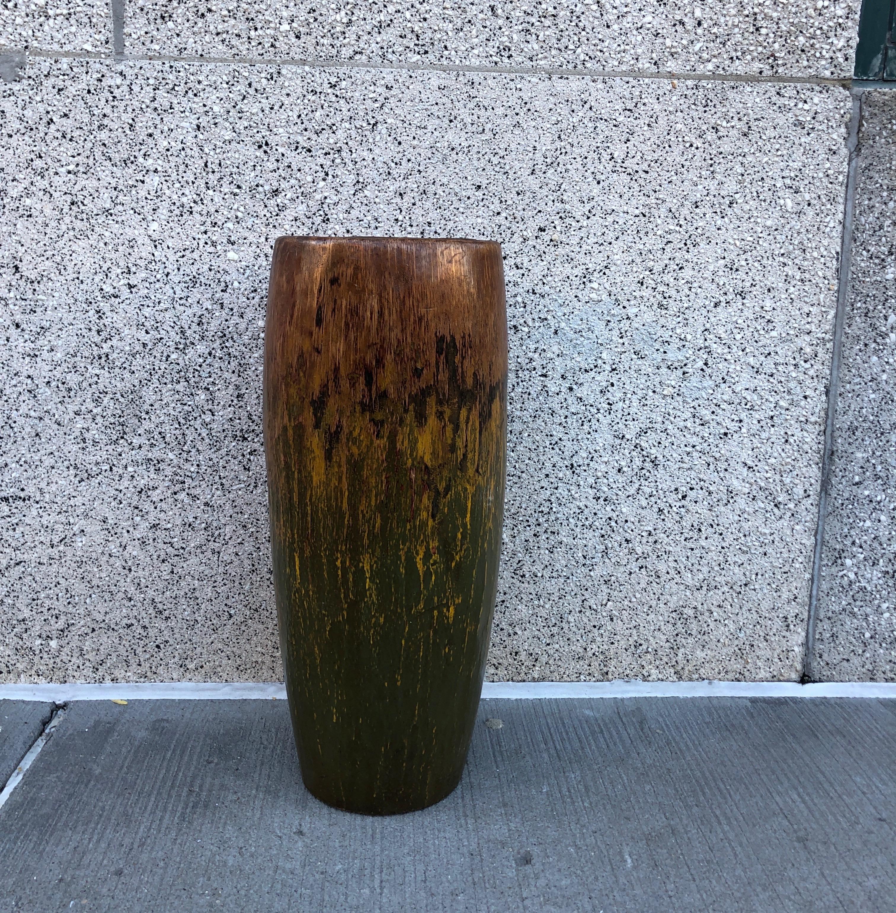 Tall, Colorful Teak Drum Vase from Java 5