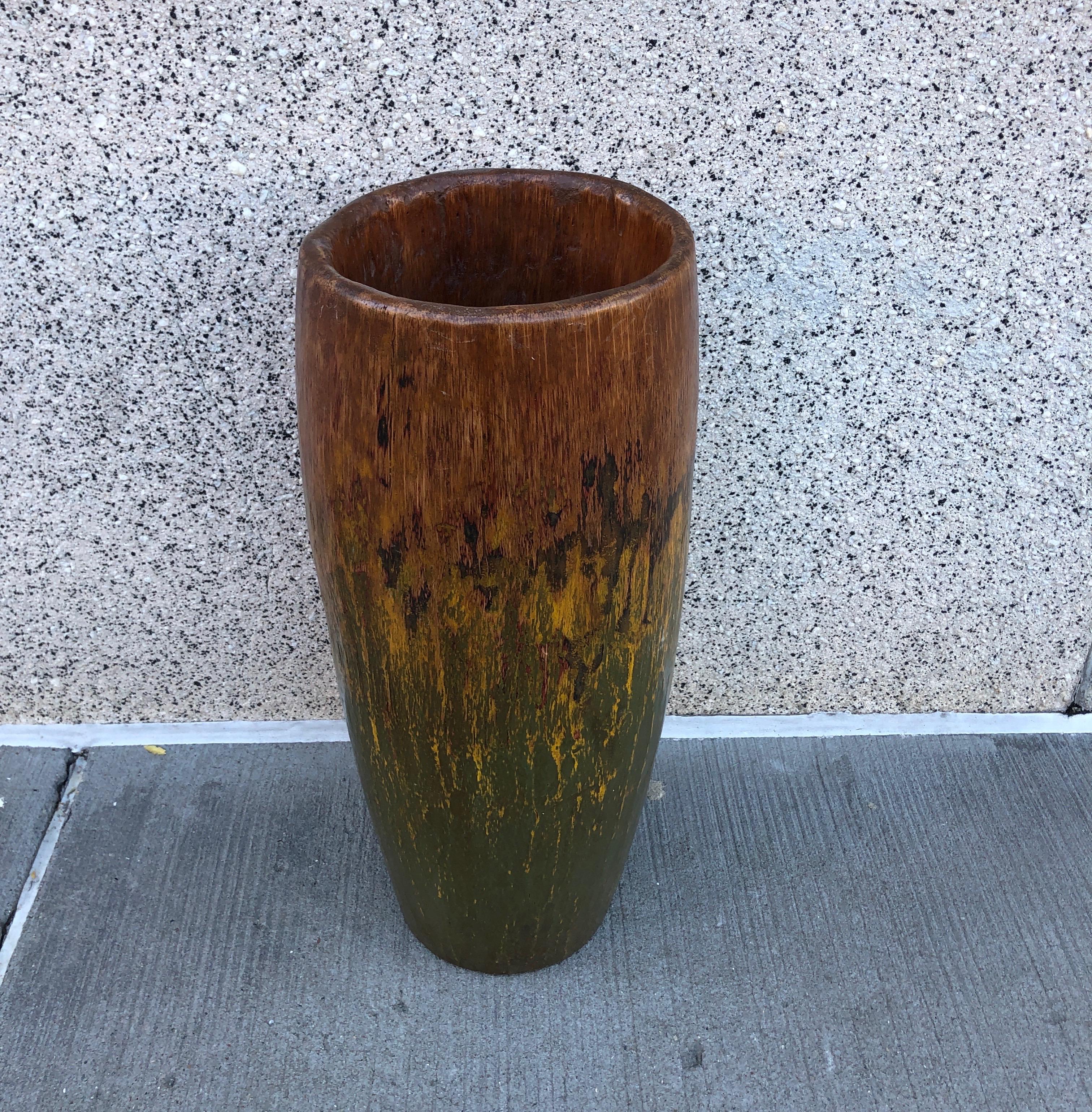 Tall, Colorful Teak Drum Vase from Java 6