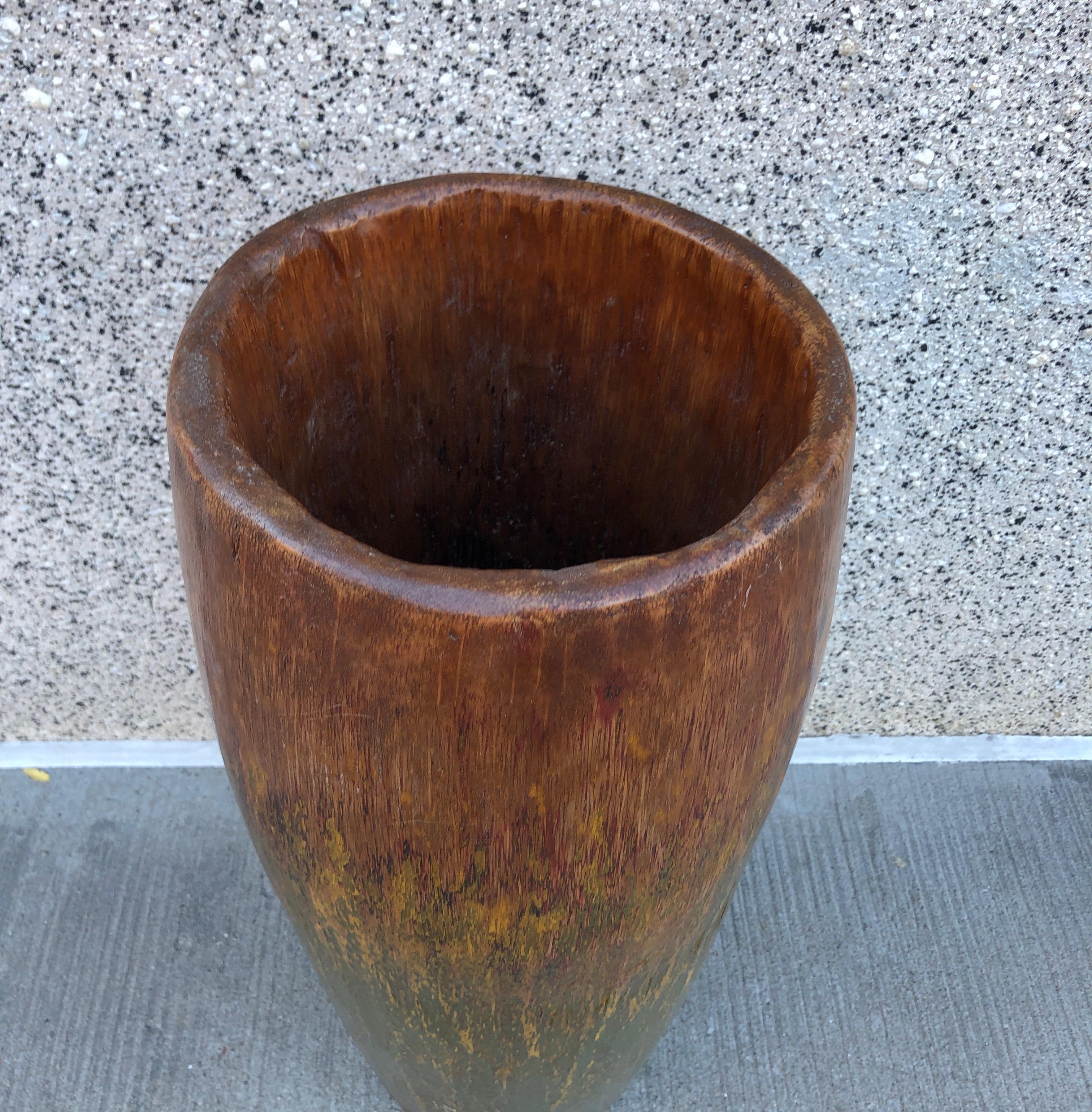 Tall, Colorful Teak Drum Vase from Java 7