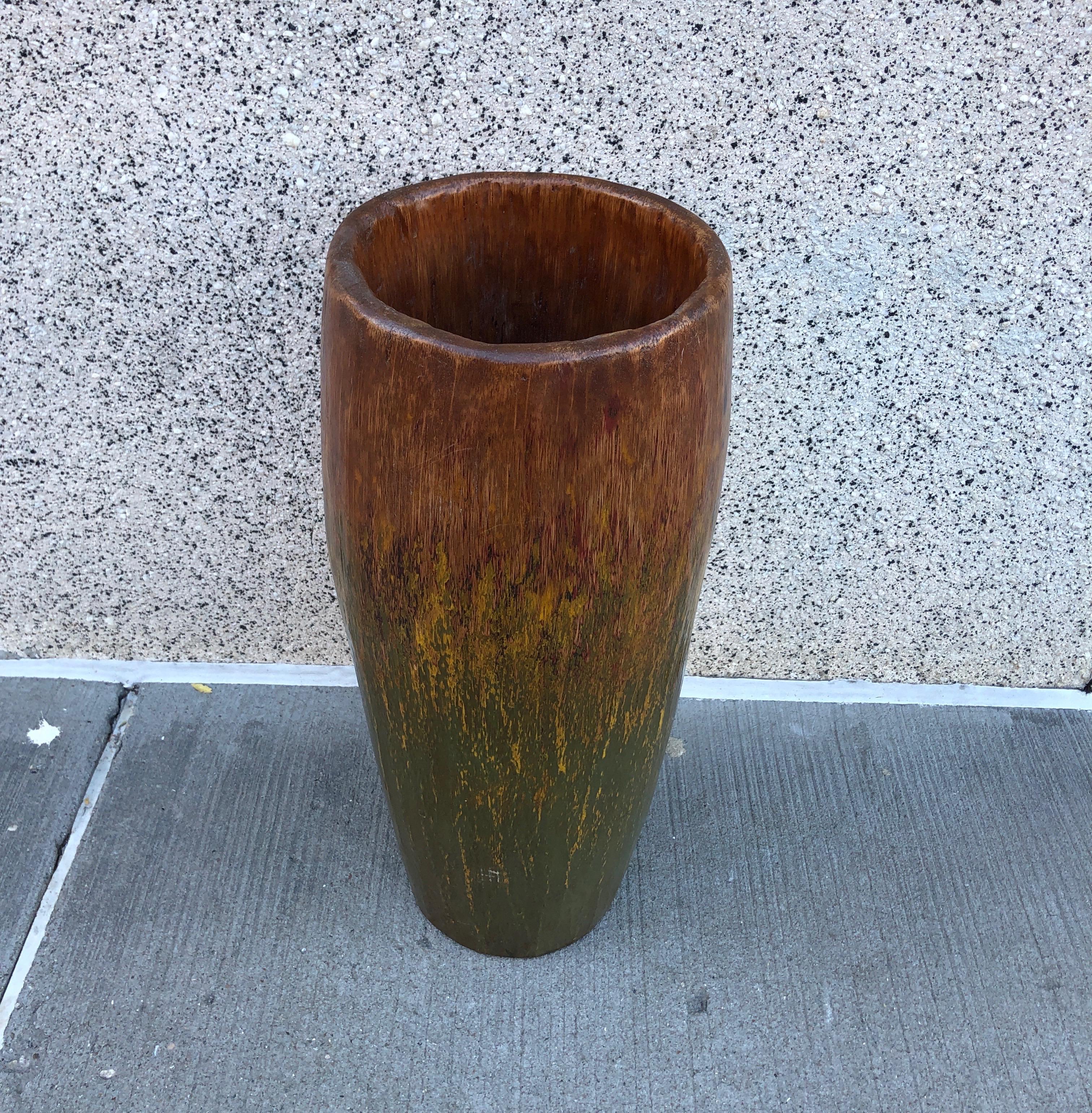 Tall, Colorful Teak Drum Vase from Java 9