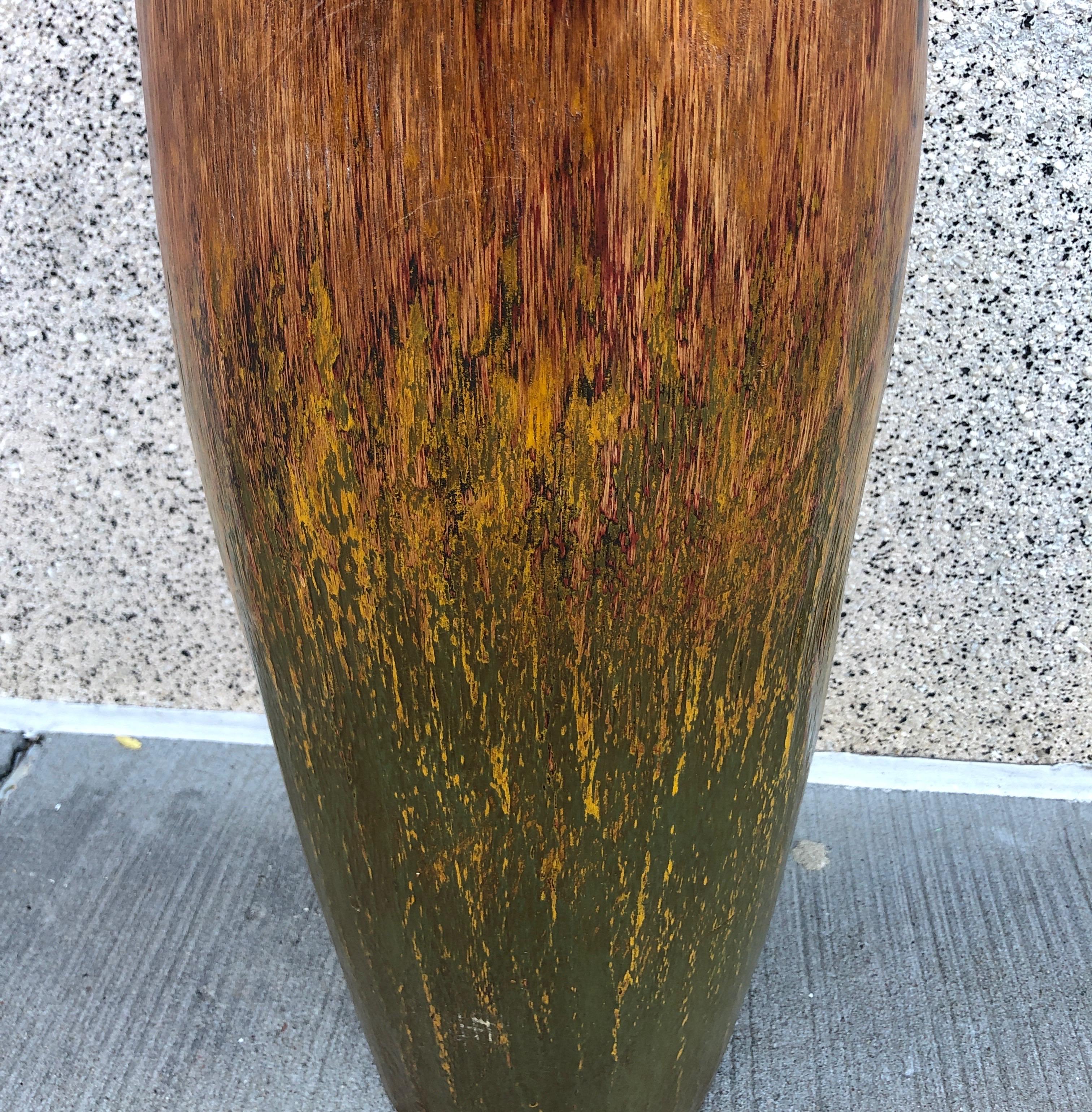 Tall, Colorful Teak Drum Vase from Java 10